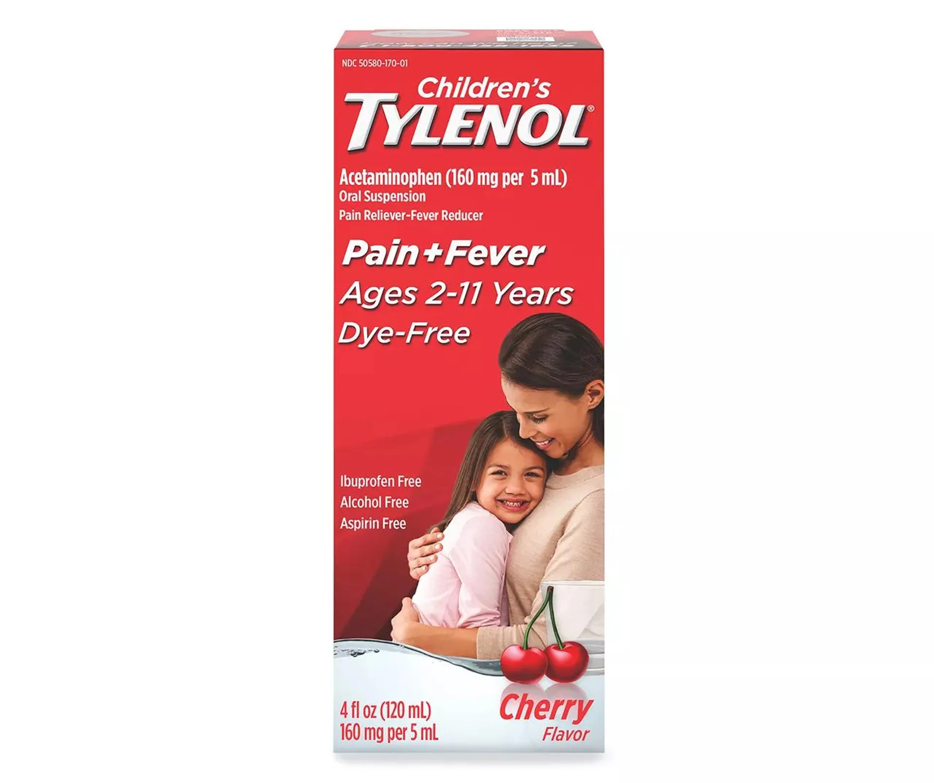 Children's Tylenol Liquid Oral Suspension Pain Reliever & Fever Reducer with Acetaminophen, Aspirin-, Ibuprofen-, High Fructose Corn Syrup- & Dye-Free, Cherry, 4 Fl. Oz