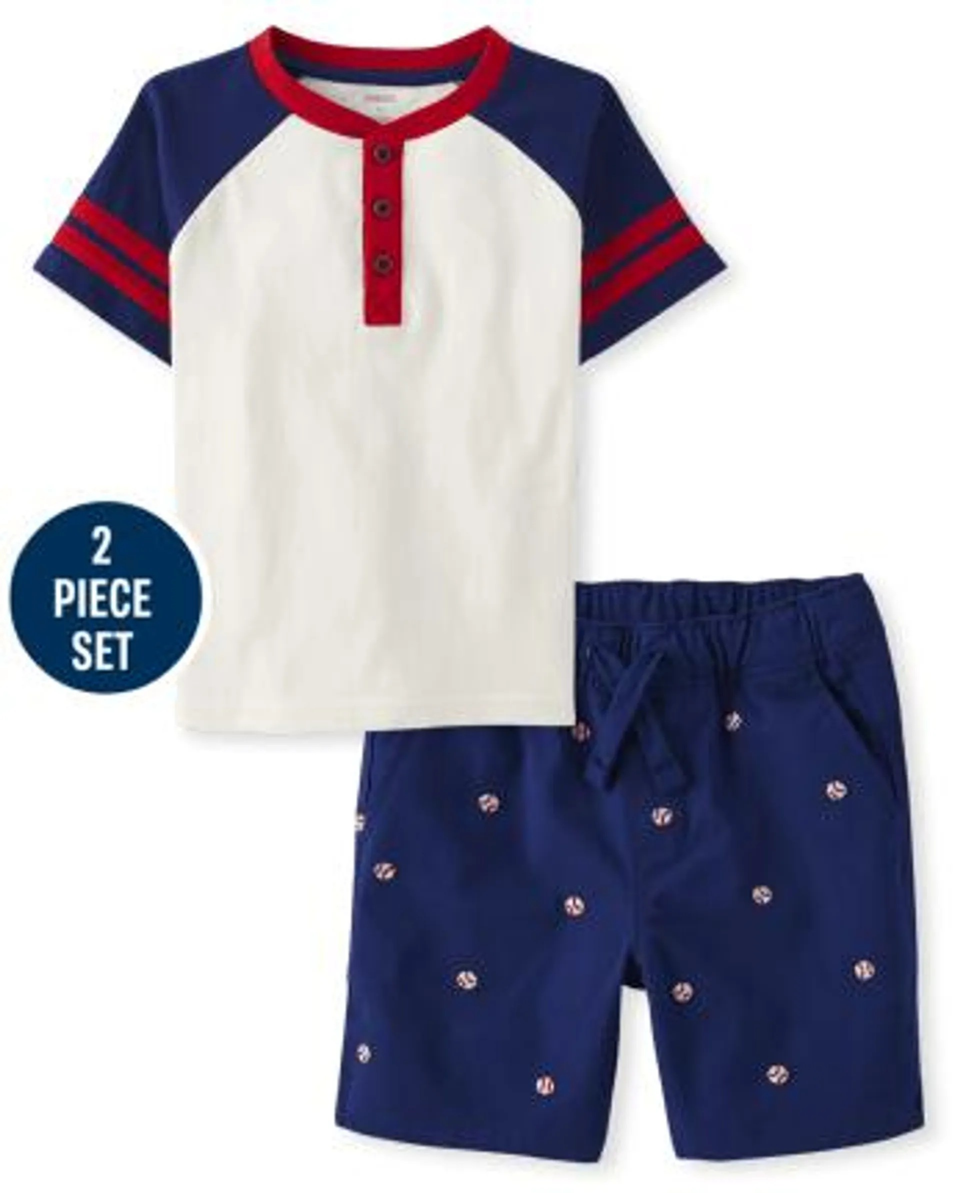 Boys Embroidered Baseball 2-Piece Outfit Set - Baseball Champ - multi clr