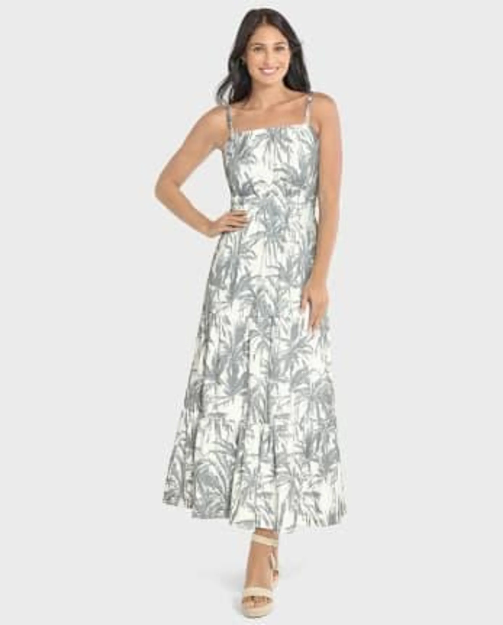 Womens Matching Family Palm Tree Maxi Tiered Dress - fin gray