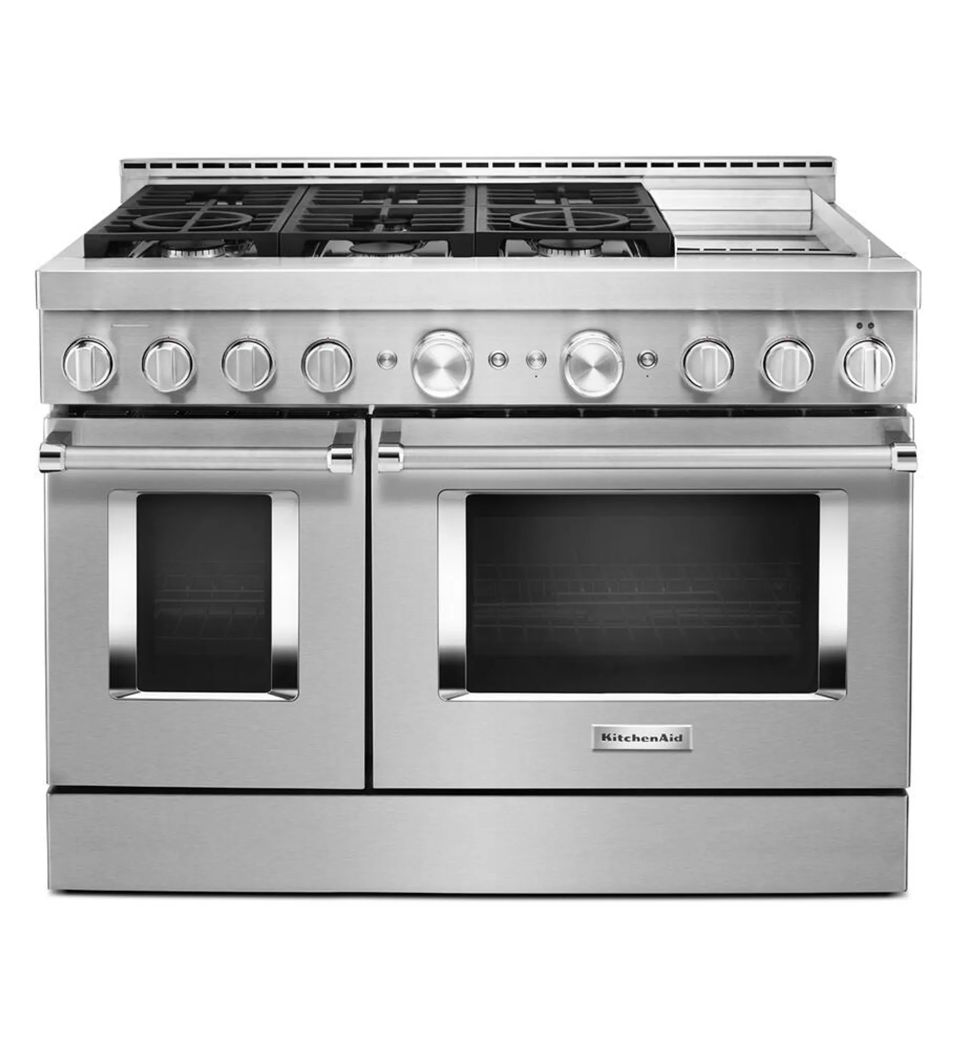 KitchenAid® 48" 6.3 cu.ft. Stainless Steel Smart Double-Oven Gas Range with Convection