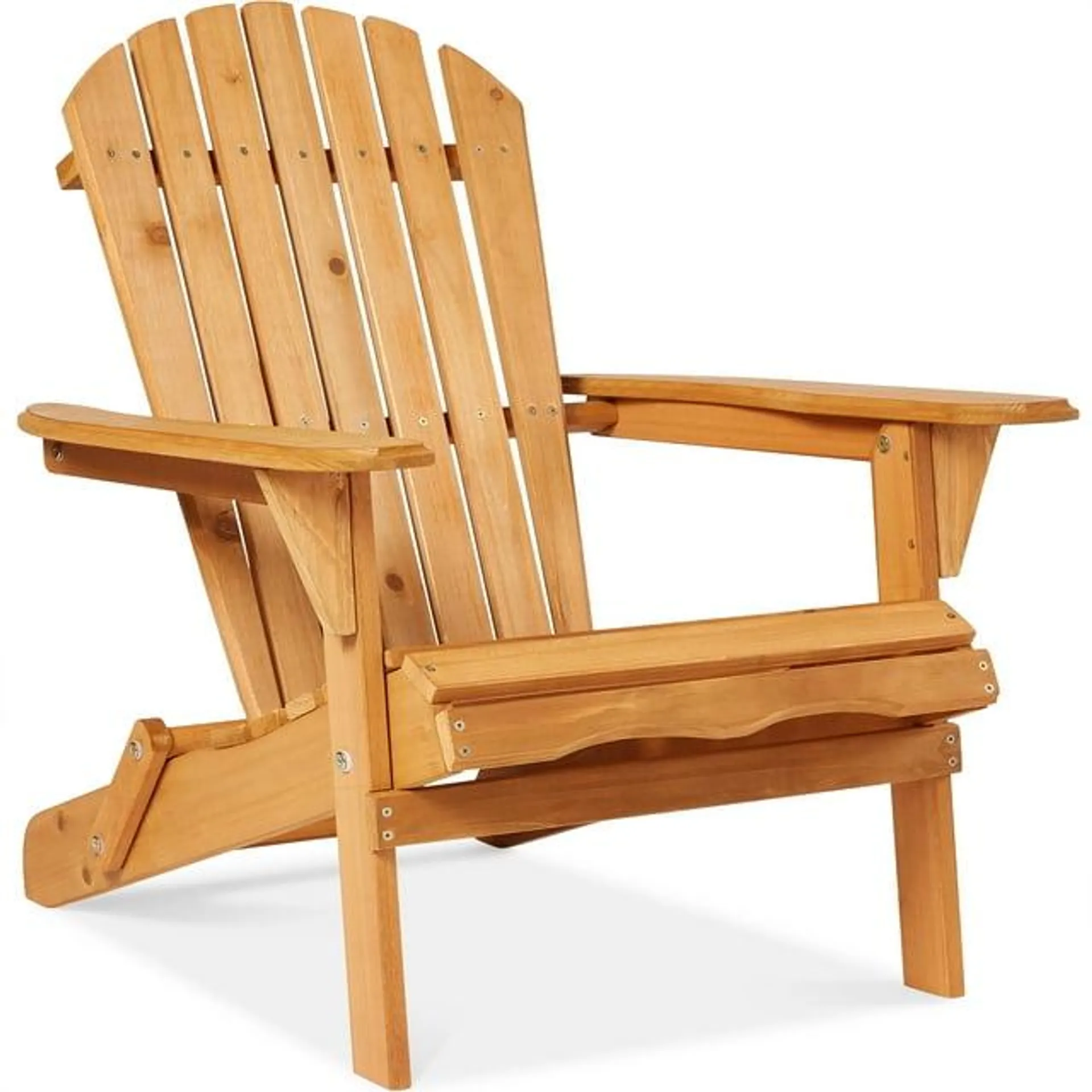 Best Choice Products Folding Adirondack Chair Outdoor, Wooden Accent Lounge Furniture w/ 350lb Capacity - Natural