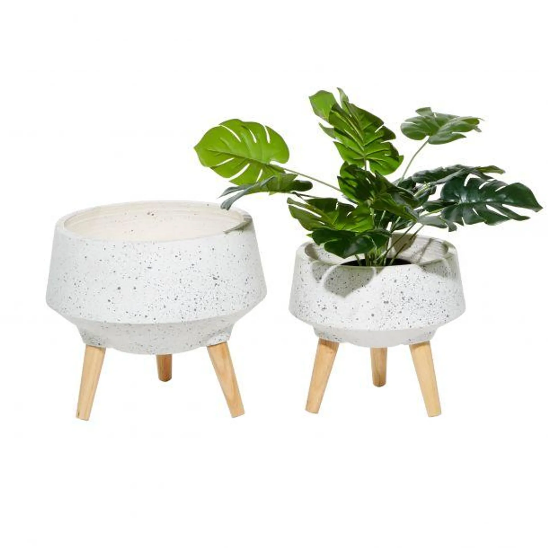 Set of 2 White MgO Contemporary Planter 10", 12"H