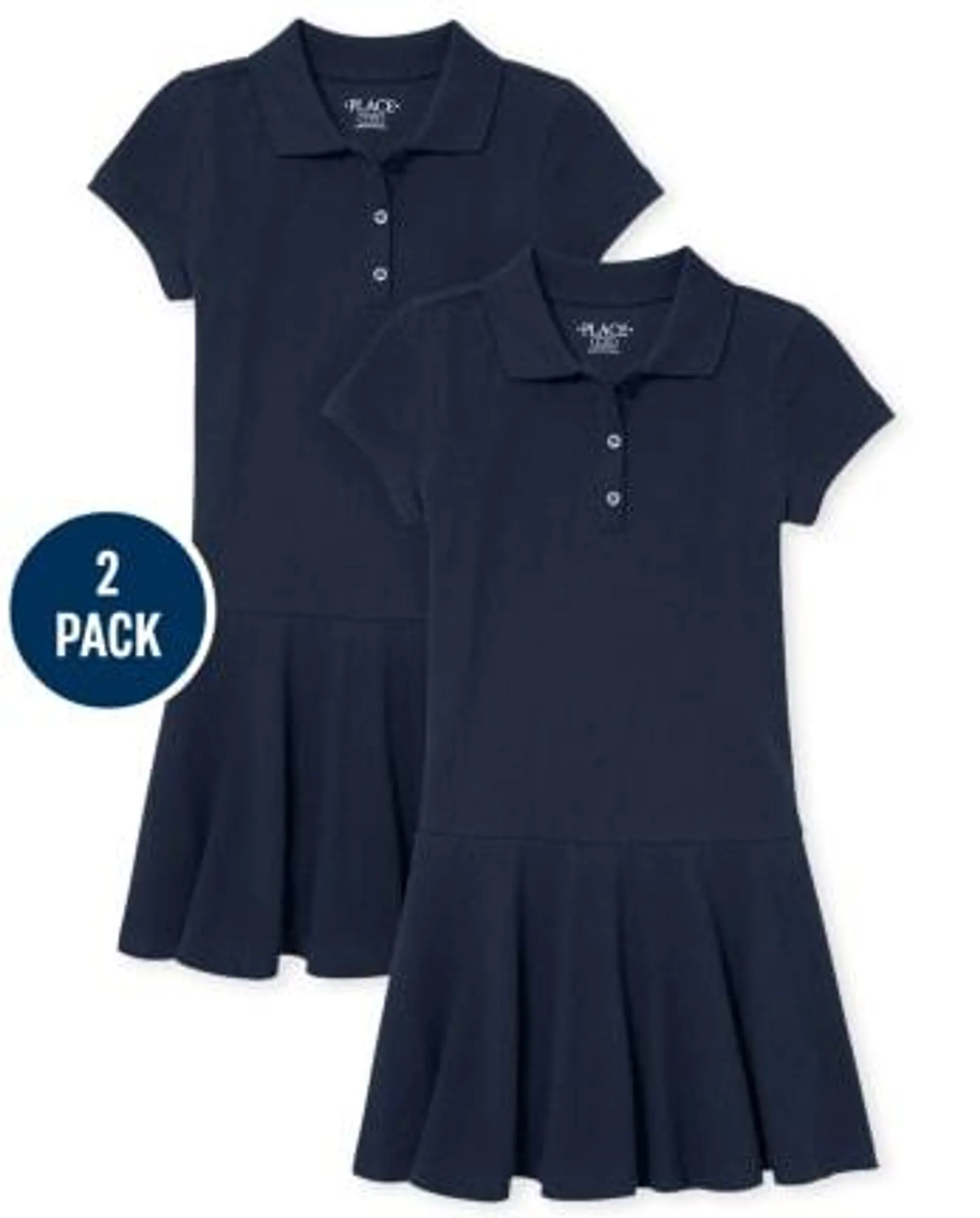 Girls Uniform Pique Polo Dress 2-Pack - tidal