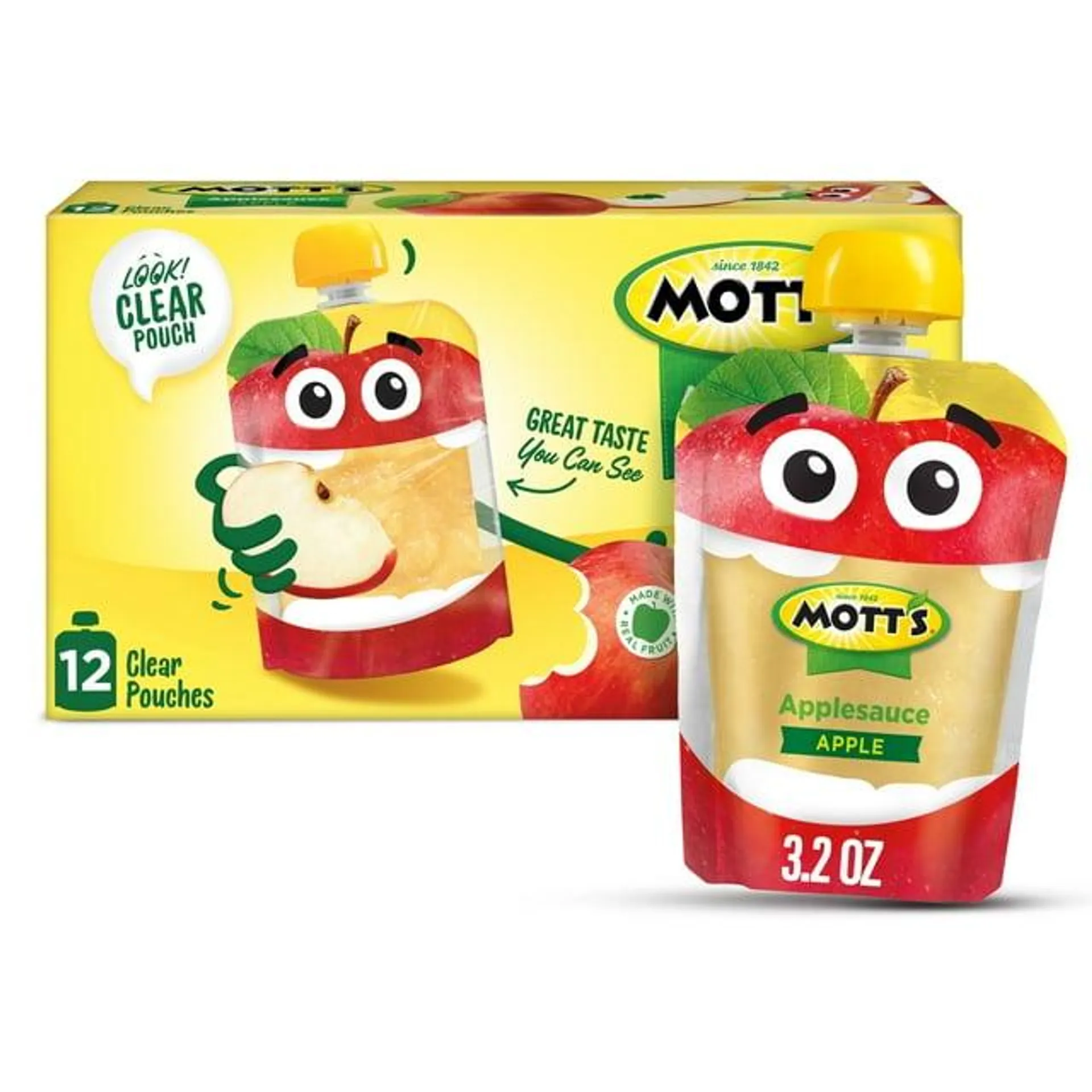 Mott's Applesauce, 3.2 oz, 12 Count Clear Pouches