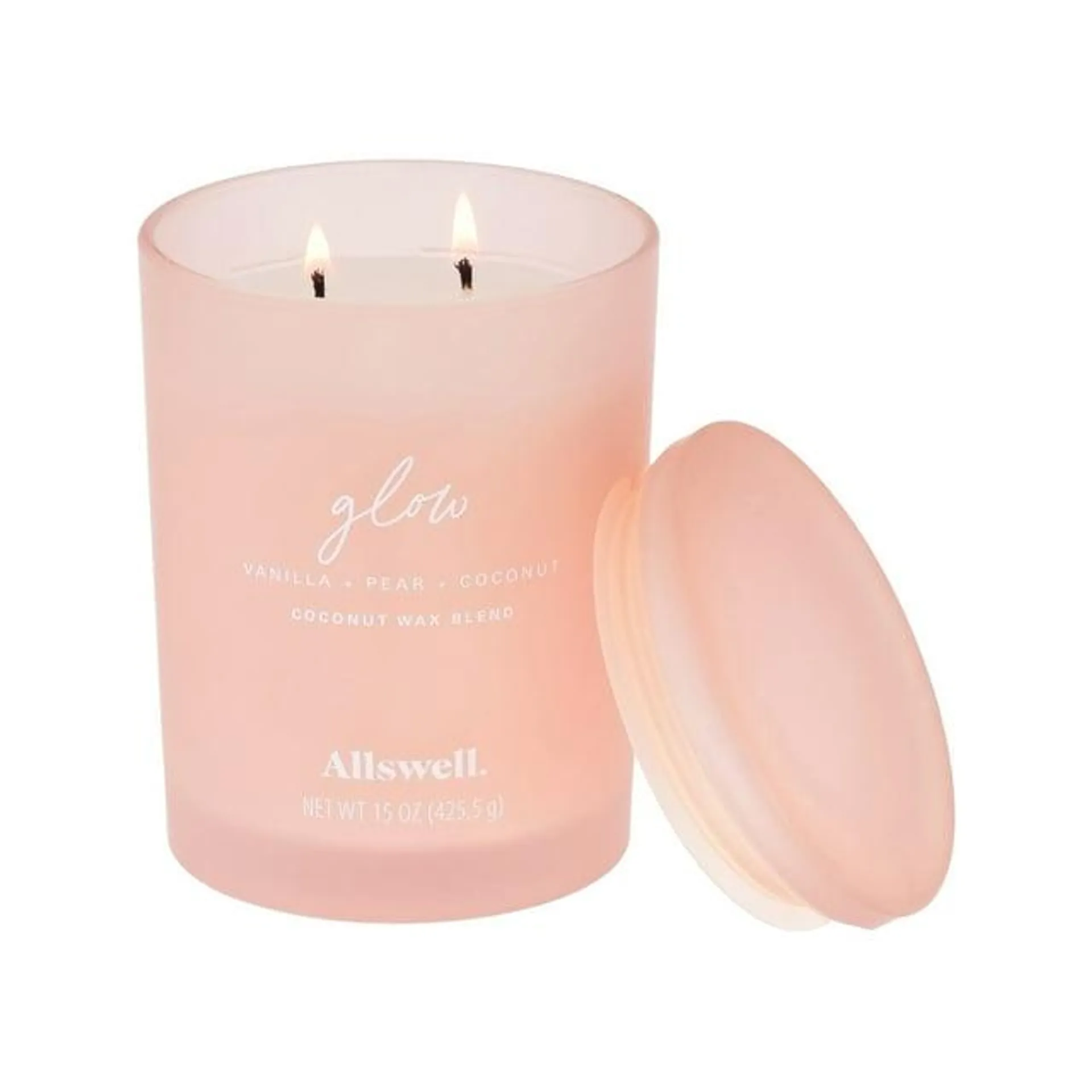 Allswell Glow (Vanilla + Pear + Coconut) Scented 2-Wick 15oz Spa Jar Candle