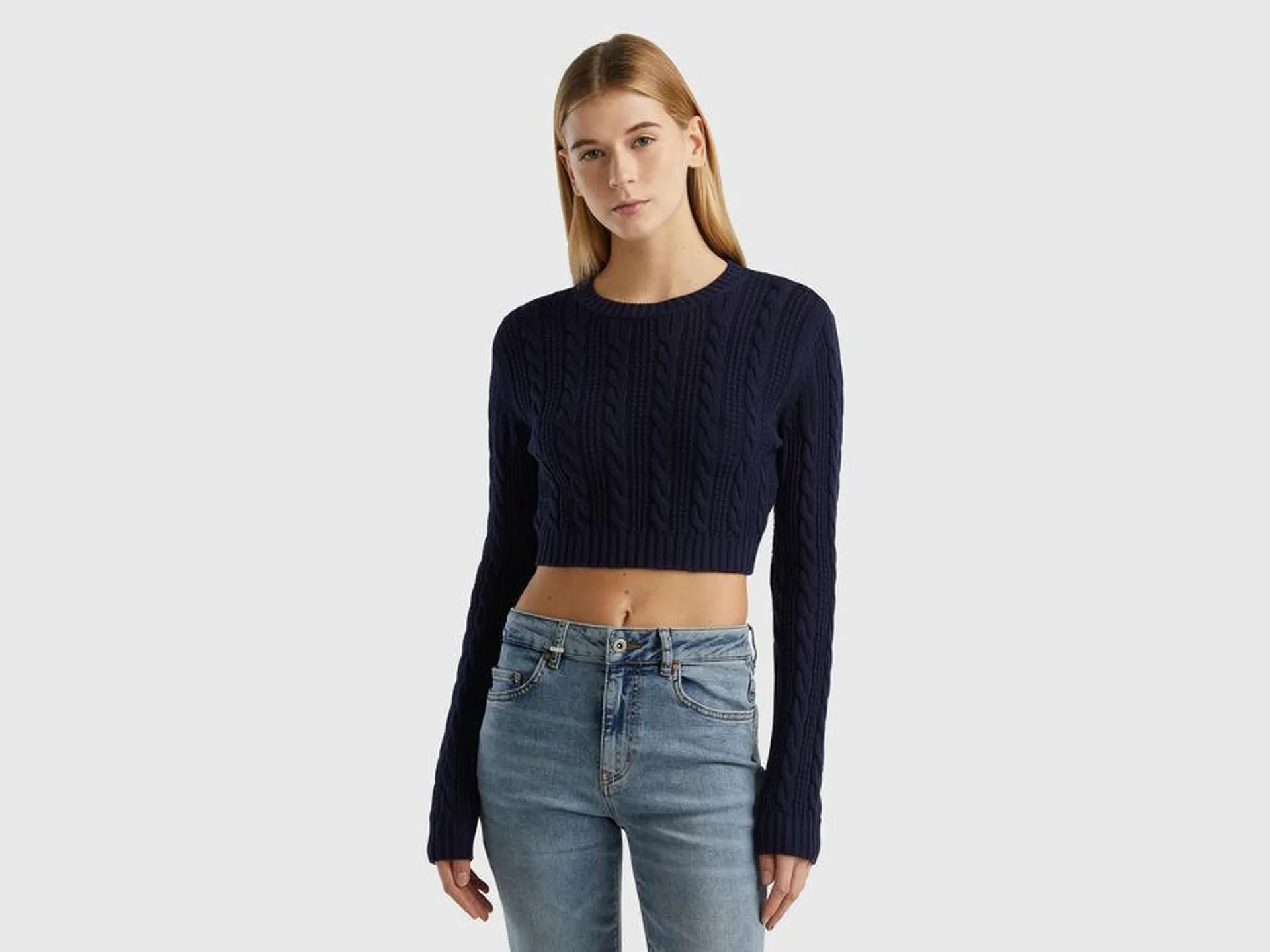 Cropped Pullover mit Zopfmuster