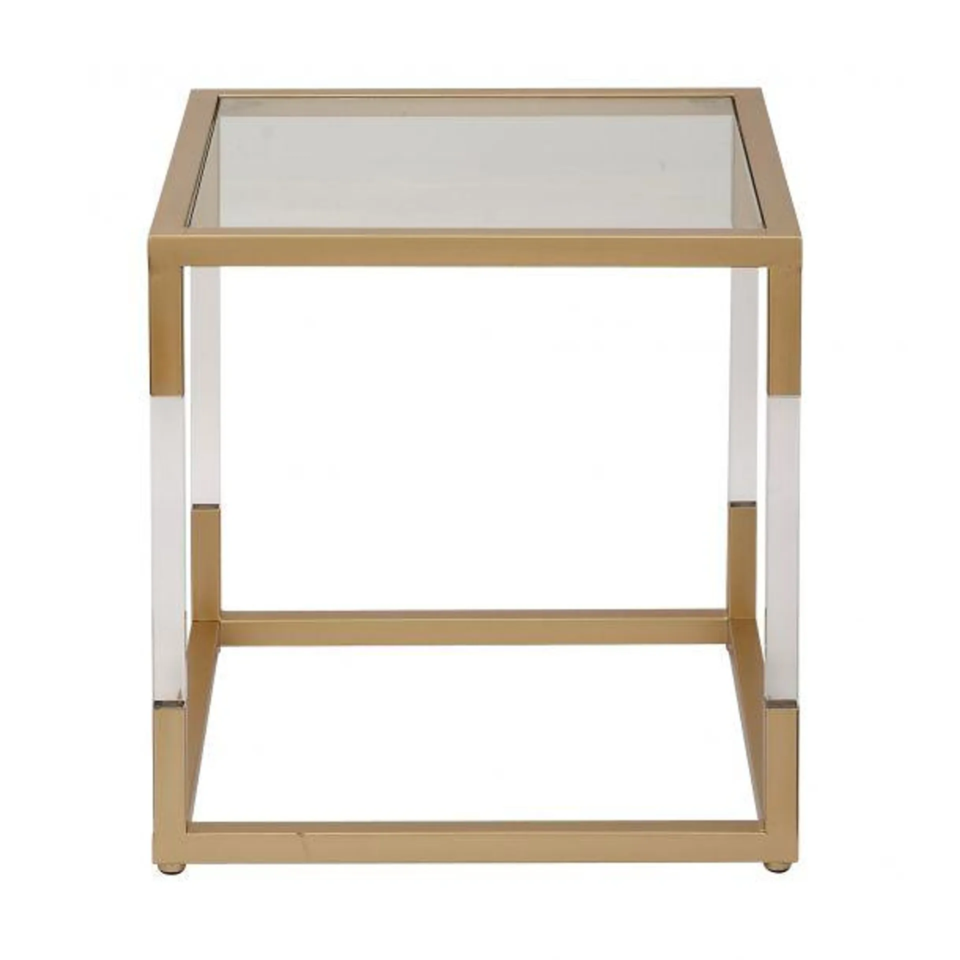 Modern 20" Metal Accent Table with Clear Glass Top and Acrylic Legs by Marisol + Daisy - Gold