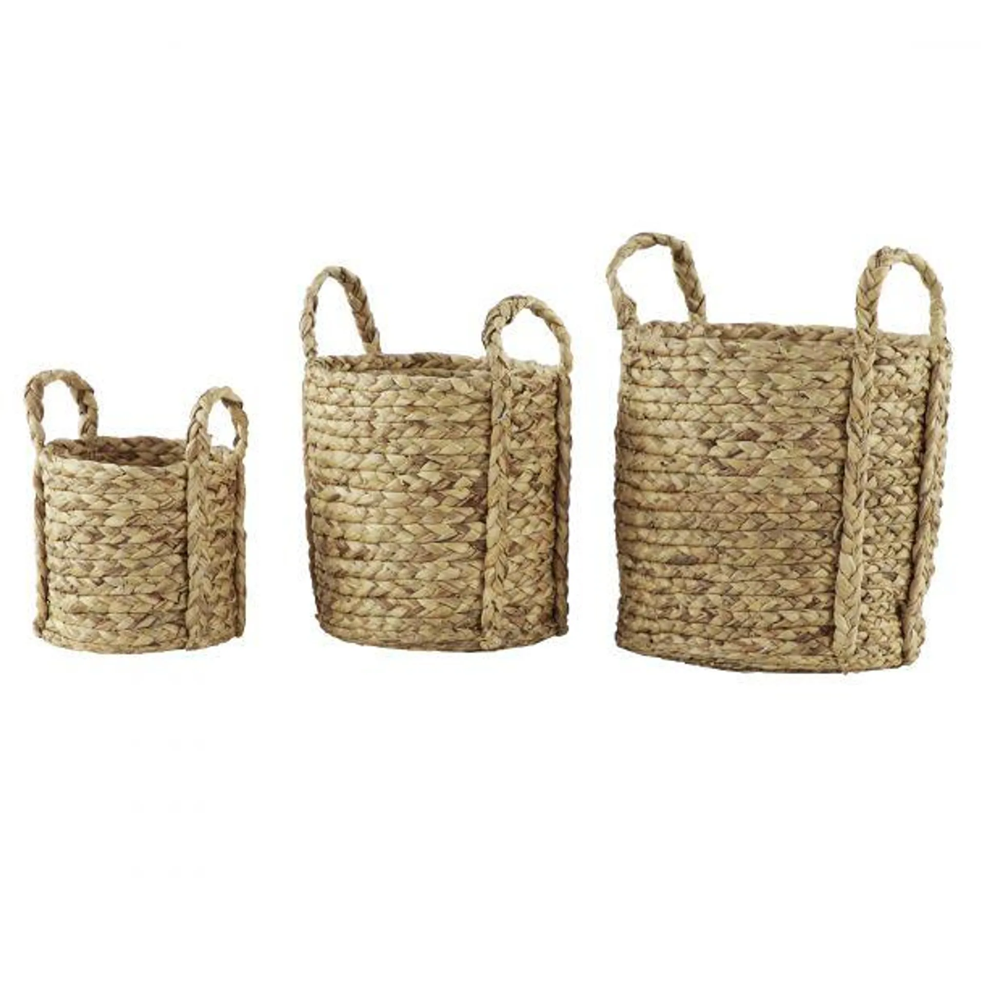 Marisol + Daisy Coastal Seagrass Storage Basket with Handles (Set of 3) - Brown