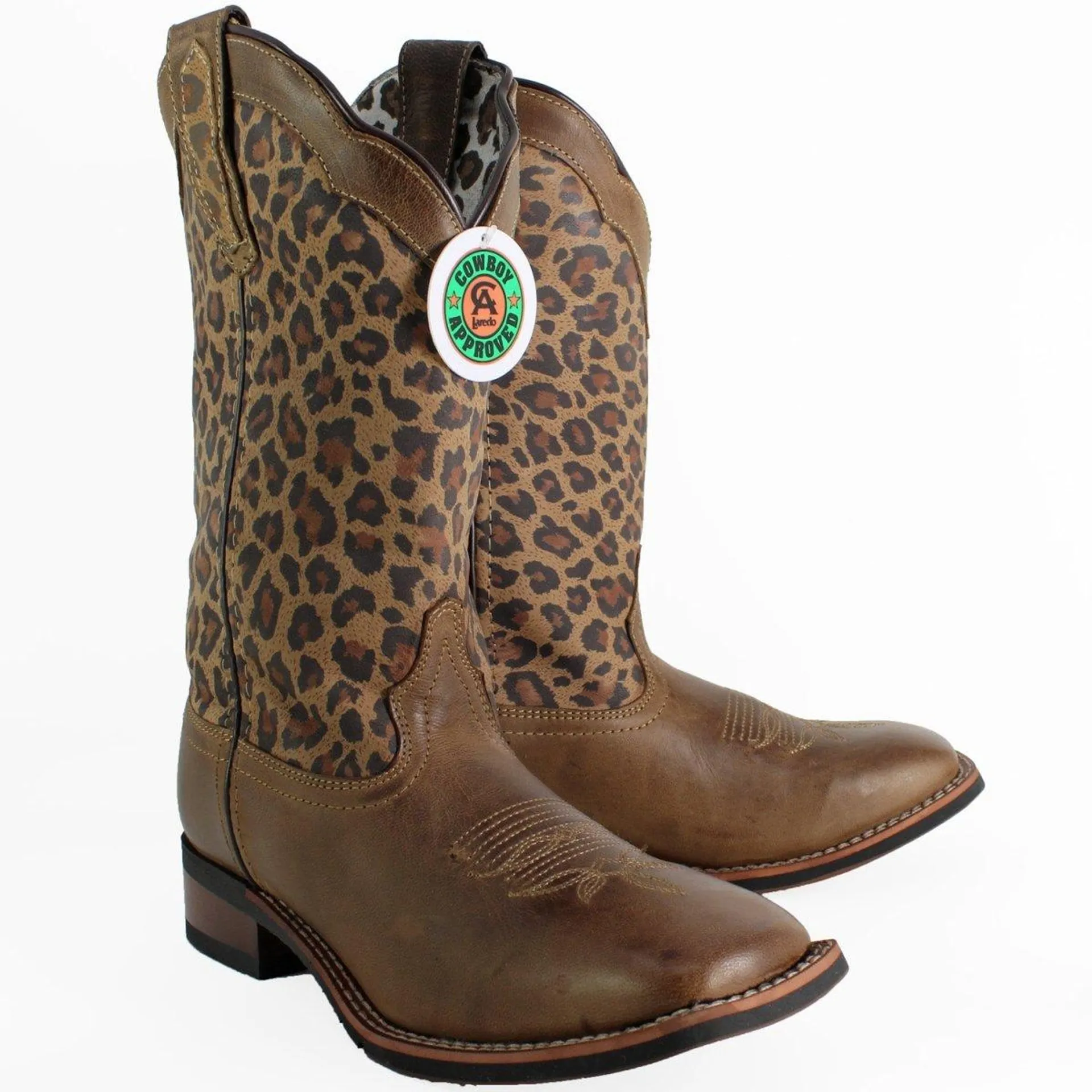 Laredo by Dan Post Women's Leather Leopard Print Square Toe Boots - Astras