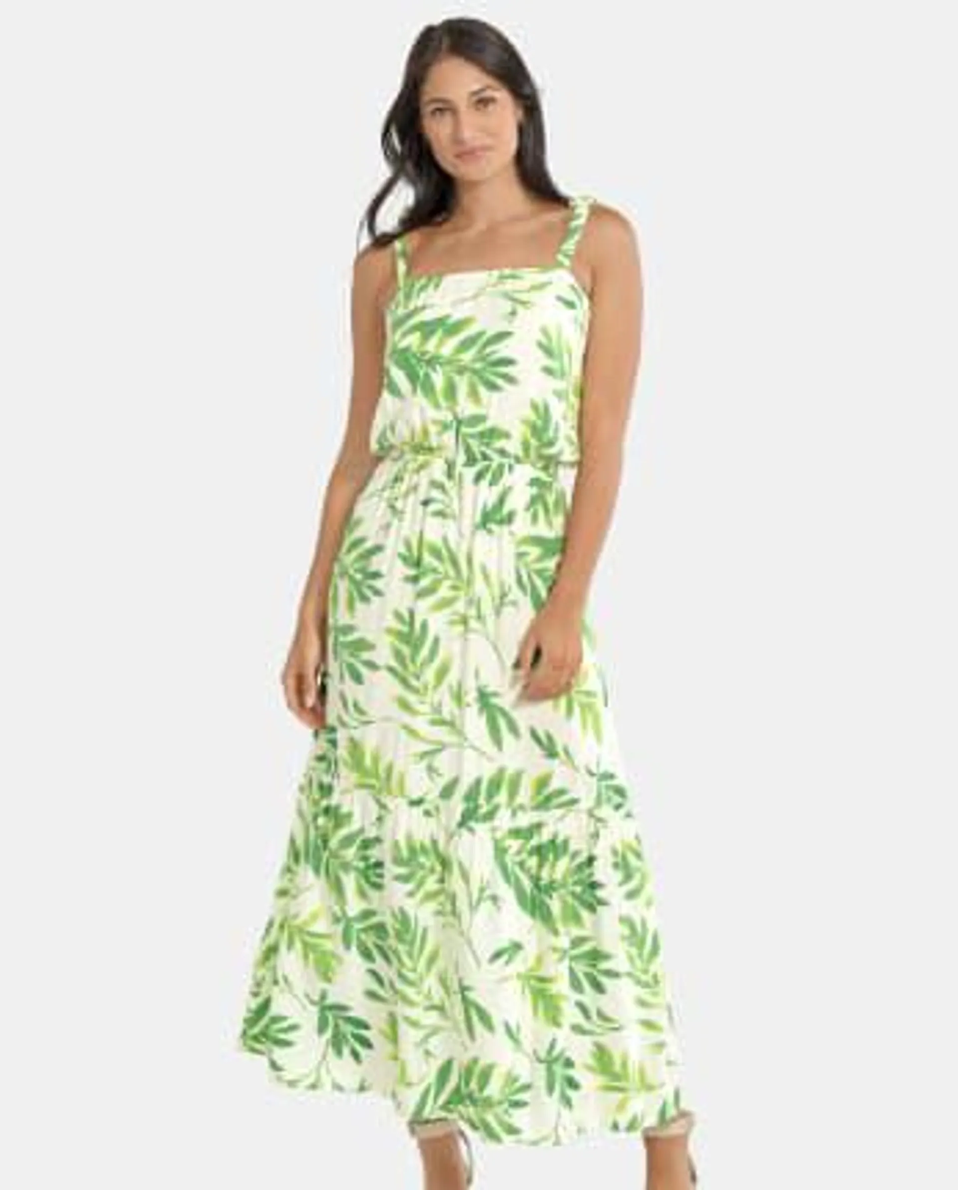 Womens Matching Family Palm Leaf Tiered Maxi Dress - new meadow