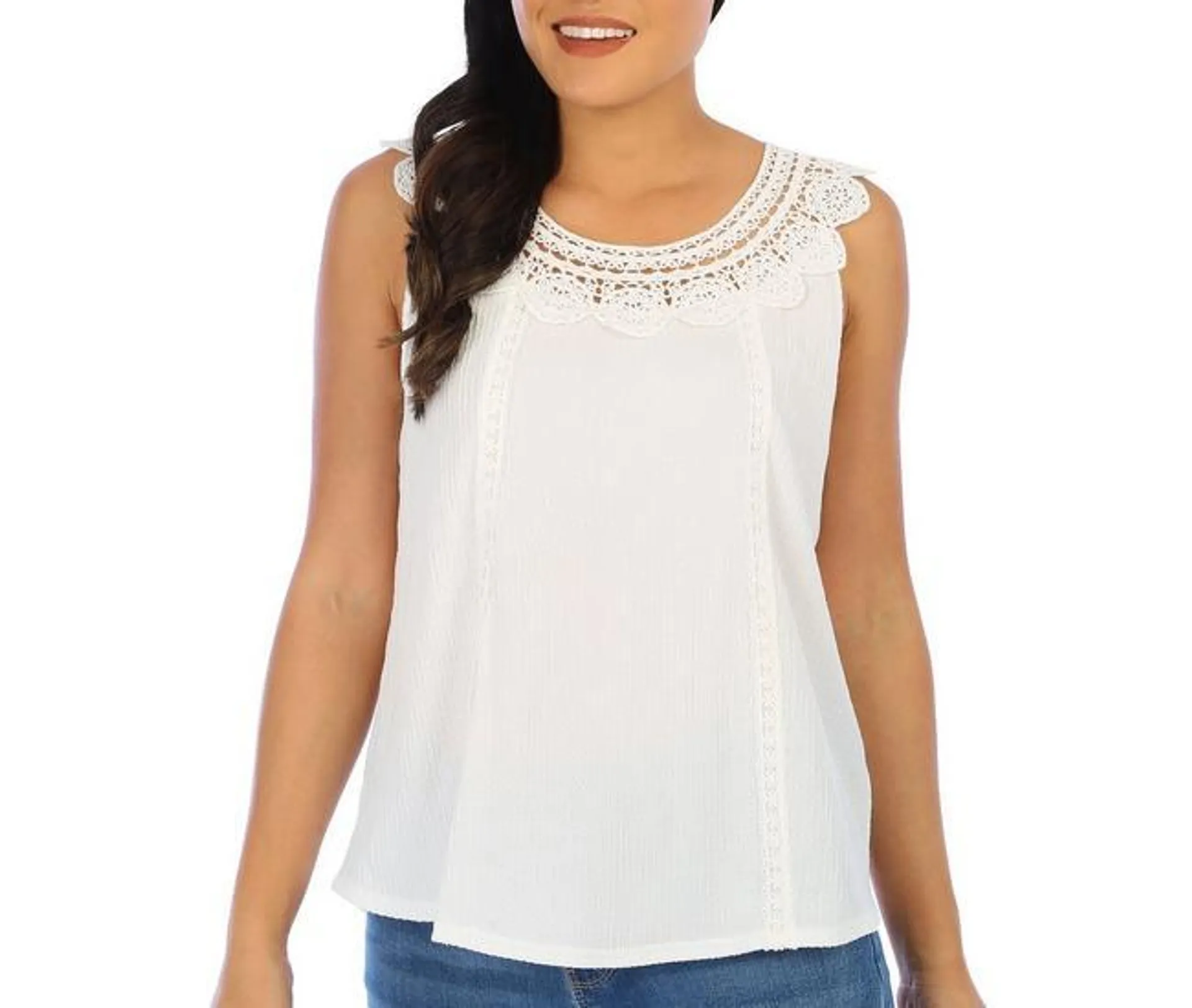 Womens Sleeveless Lace Embellished Top