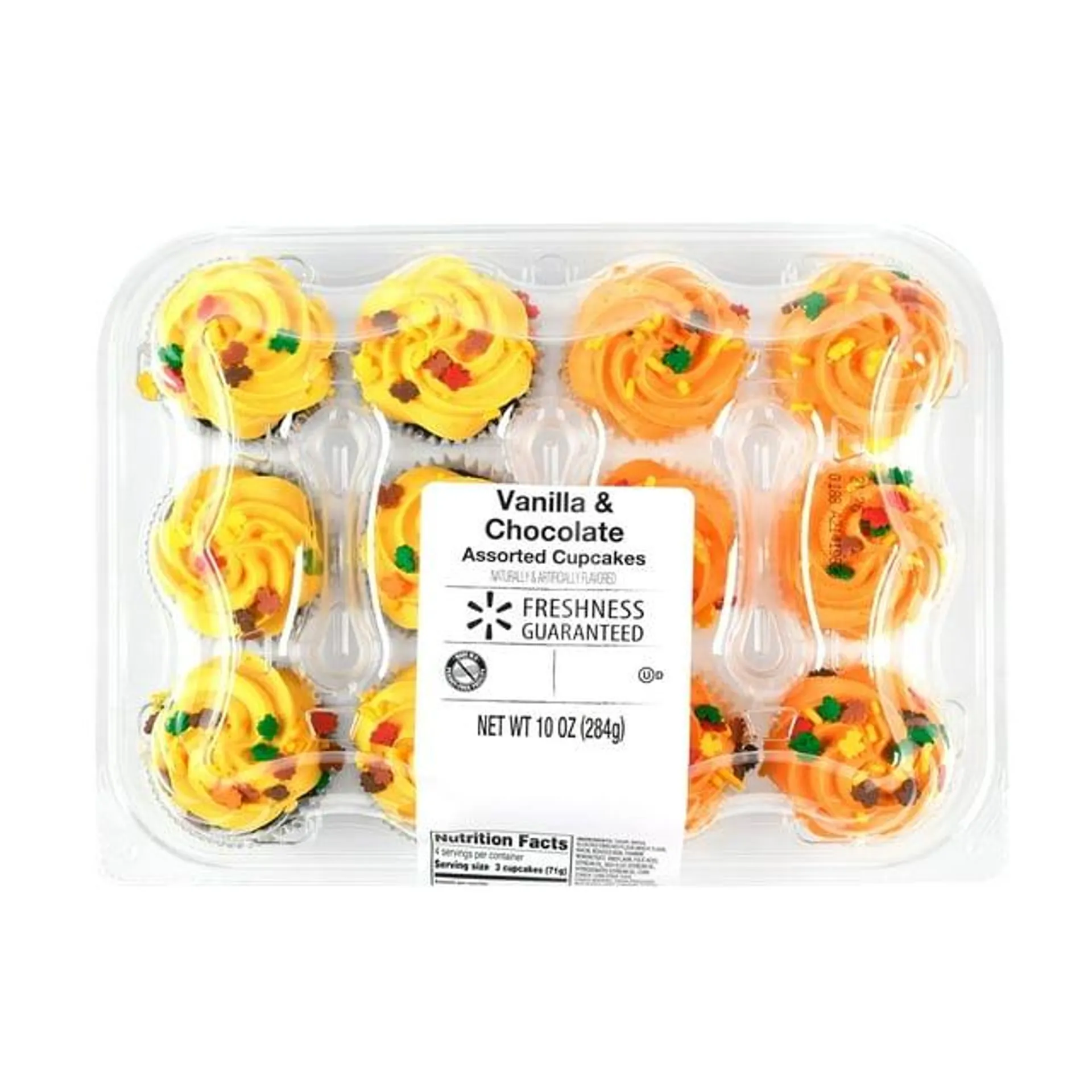 Walmart Freshness Guaranteed Fall Vanilla & Chocolate Mini Cupcakes, 10 oz, 12 Count