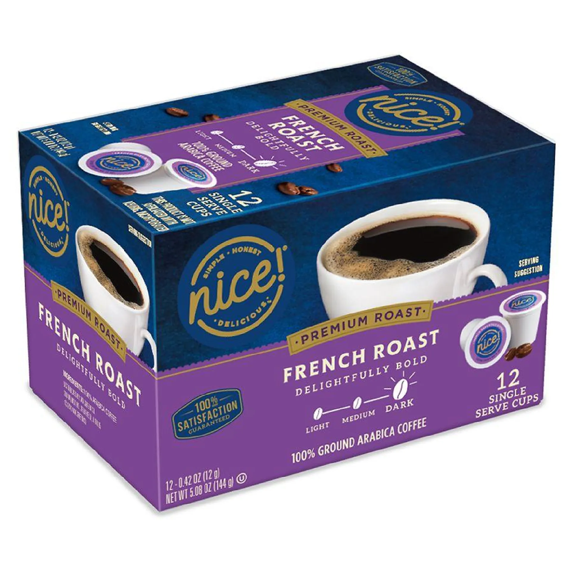 Nice! Single Serve Coffee Pods, French Roast, 0.42 oz, 12 pack