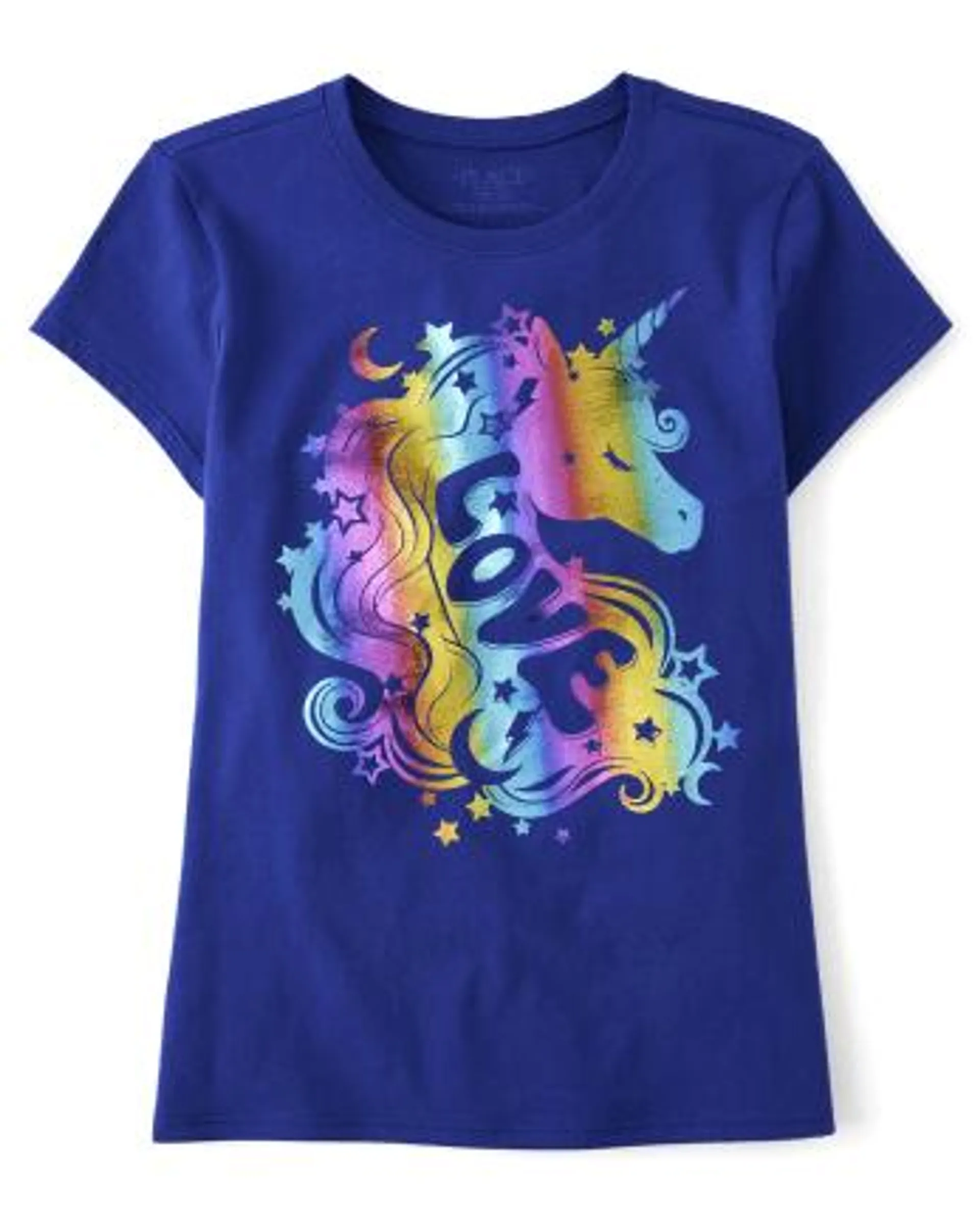 Girls Rainbow Unicorn Love Graphic Tee - navy narrows