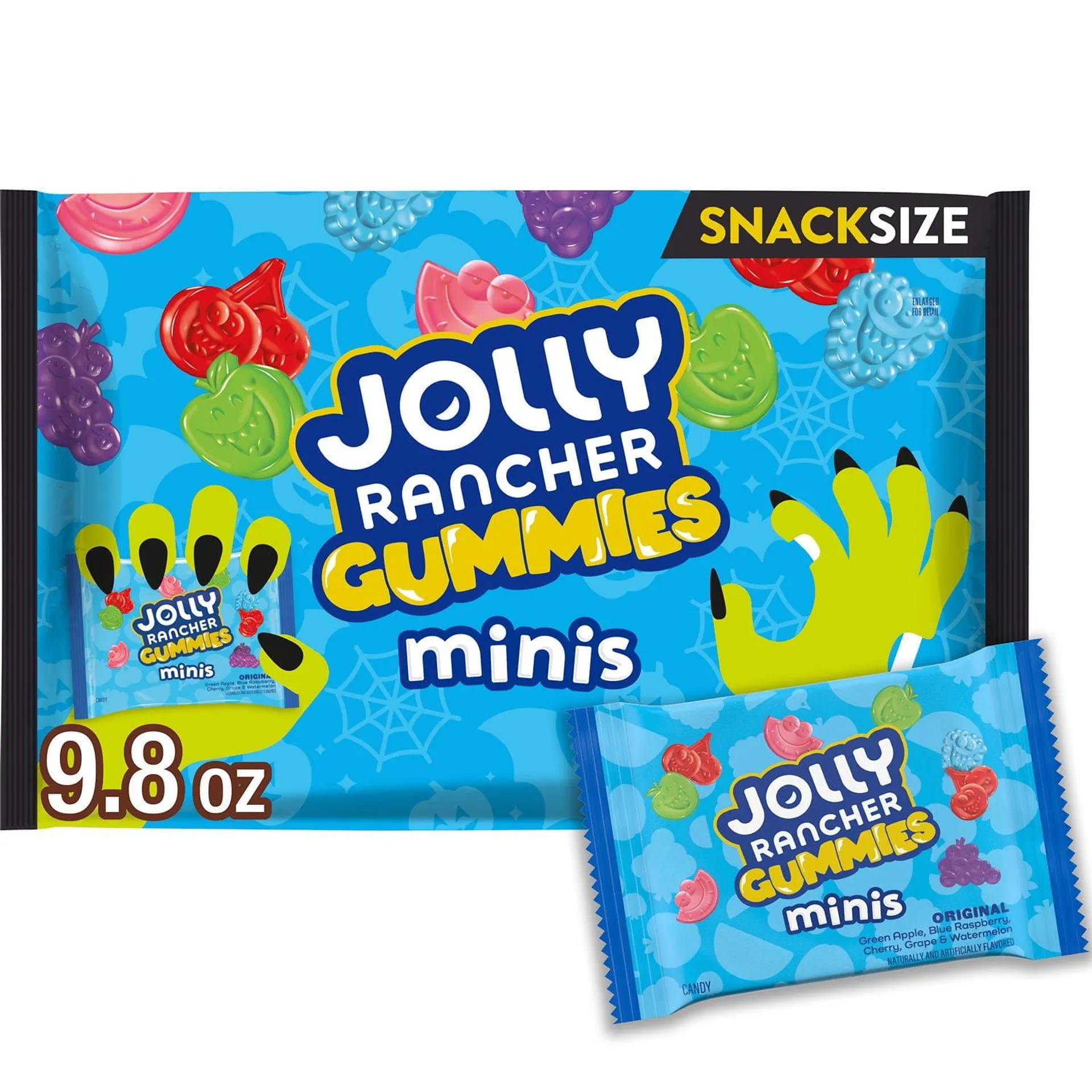 Jolly Rancher Gummies Minis Assorted Fruit Flavored Snack Size Halloween Candy, Bag 9.8 oz