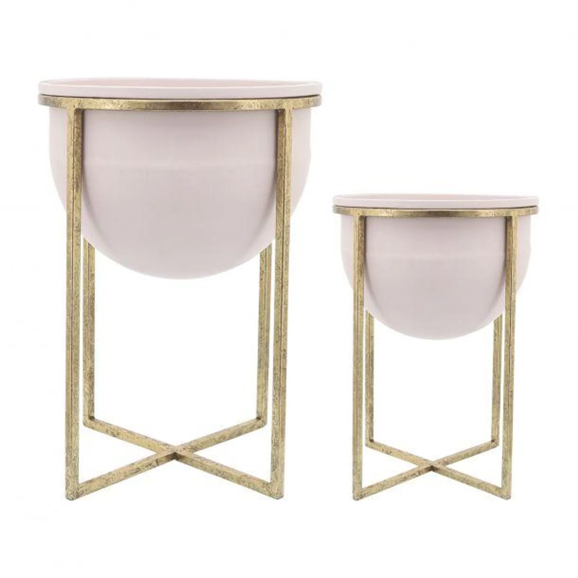 Sagebrook Home Contemporary Metal Planter with Stand Set of 2, Pink/Gold