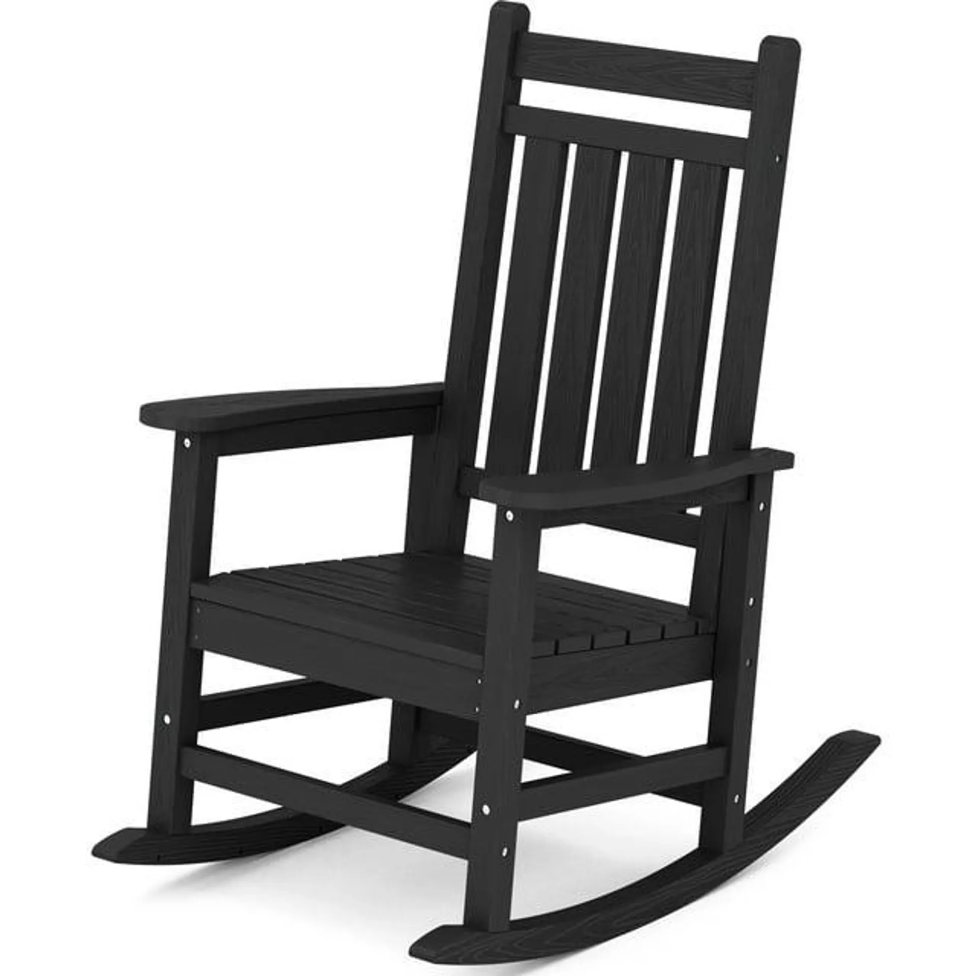 JUSTLET Outdoor Slat Rocking Chair, HDPE Plastic Porch Rocker, Black