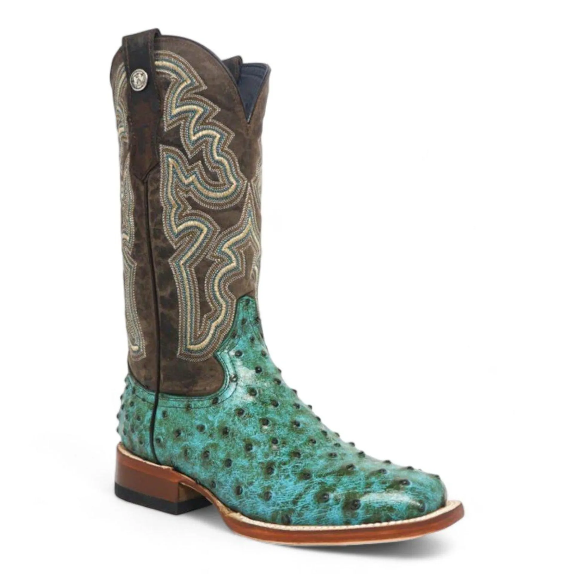 Tanner Mark Women's 'Sweetwater' Ostrich Print Square Toe Boots Turquoise TML207060