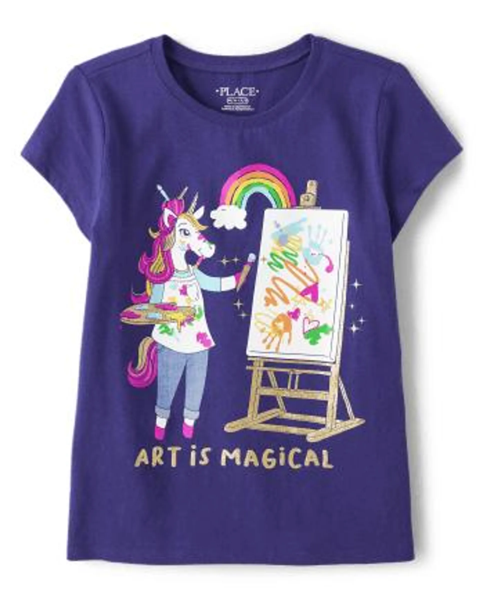 Girls Unicorn Art Graphic Tee - solar storm