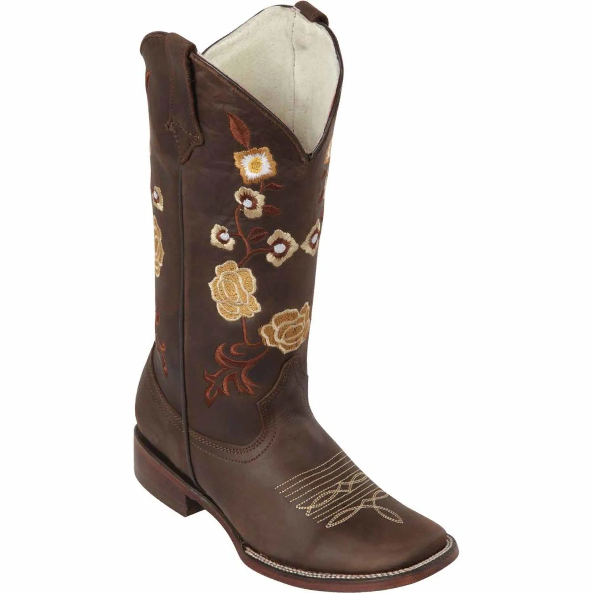 Botas Altas de Cuero con Flores para Mujer en Horma Rodeo Q322MF6294