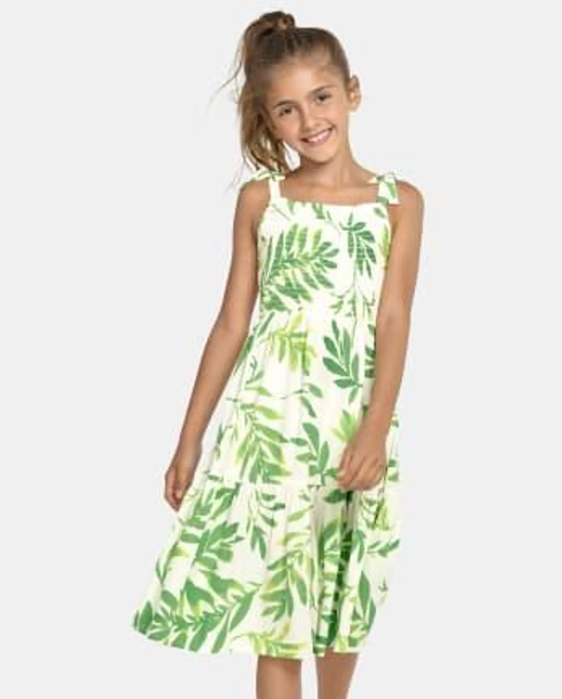 Girls Matching Family Palm Leaf Tiered Dress - new meadow