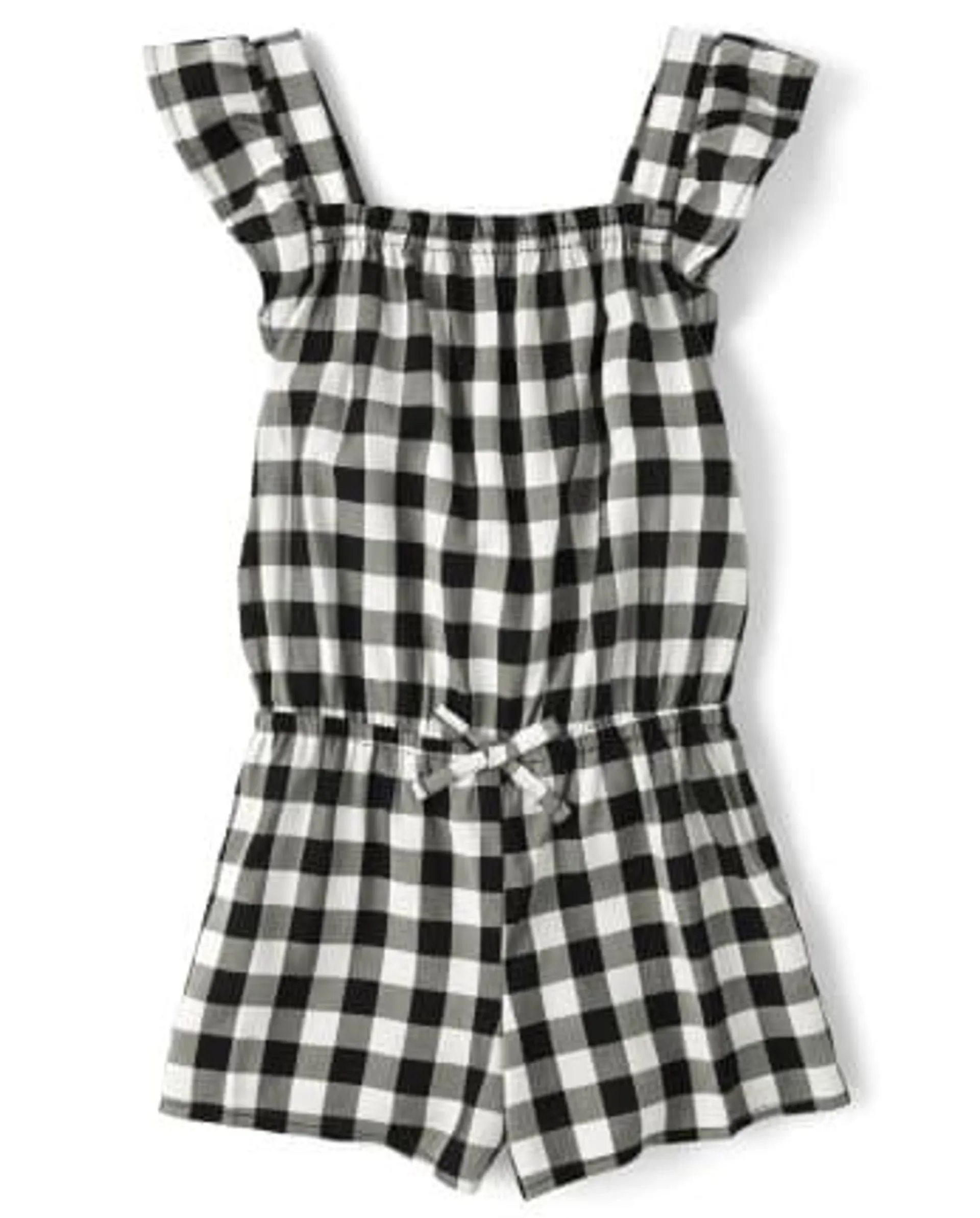 Girls Gingham Romper - black