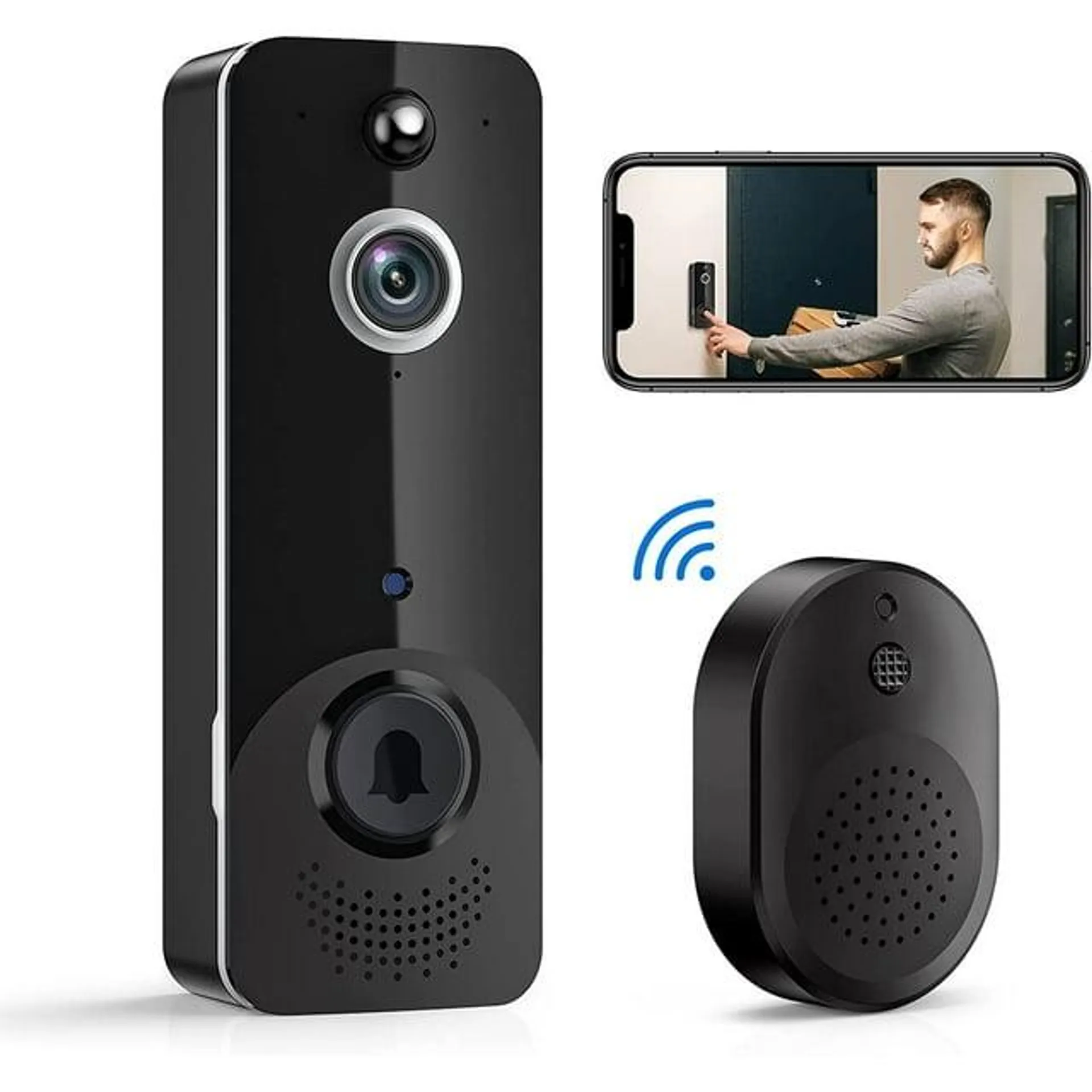 SPBPQY Wireless Doorbell Camera with Chime, 2-Way Audio, Motion Detection, Night Vision