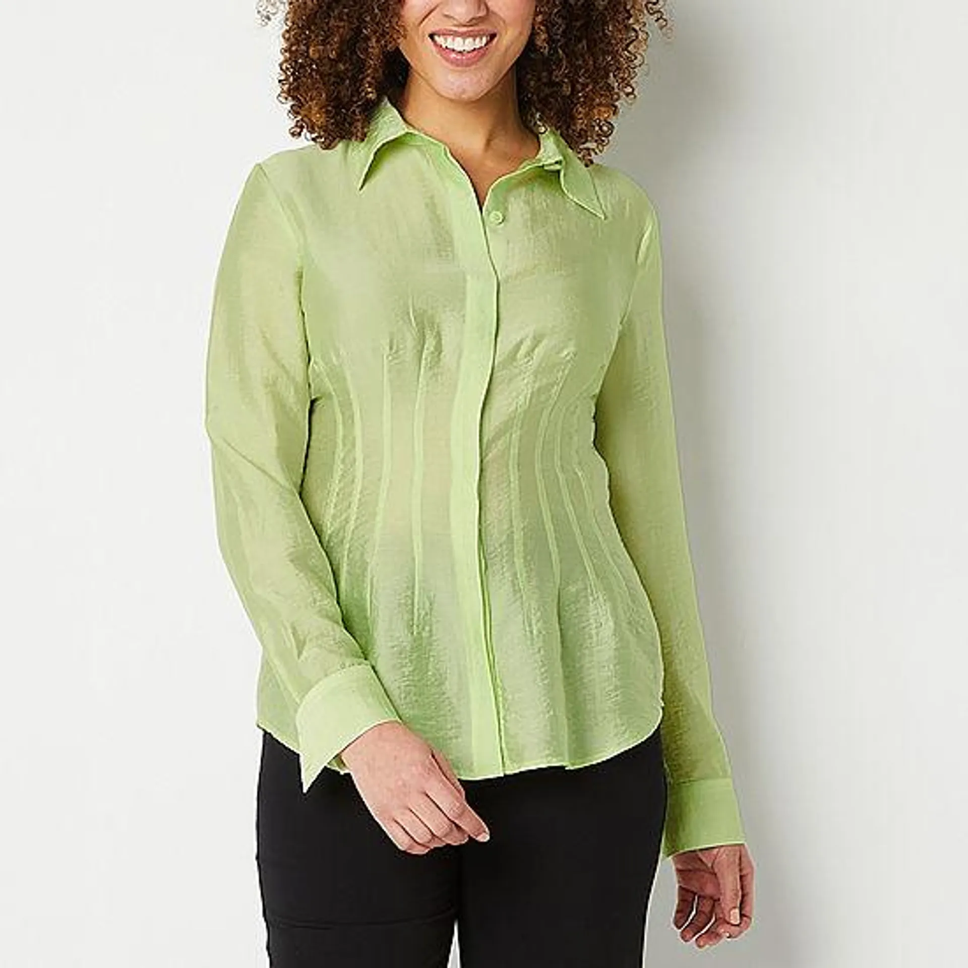 Worthington Womens Long Sleeve Regular Fit Button-Down Shirt