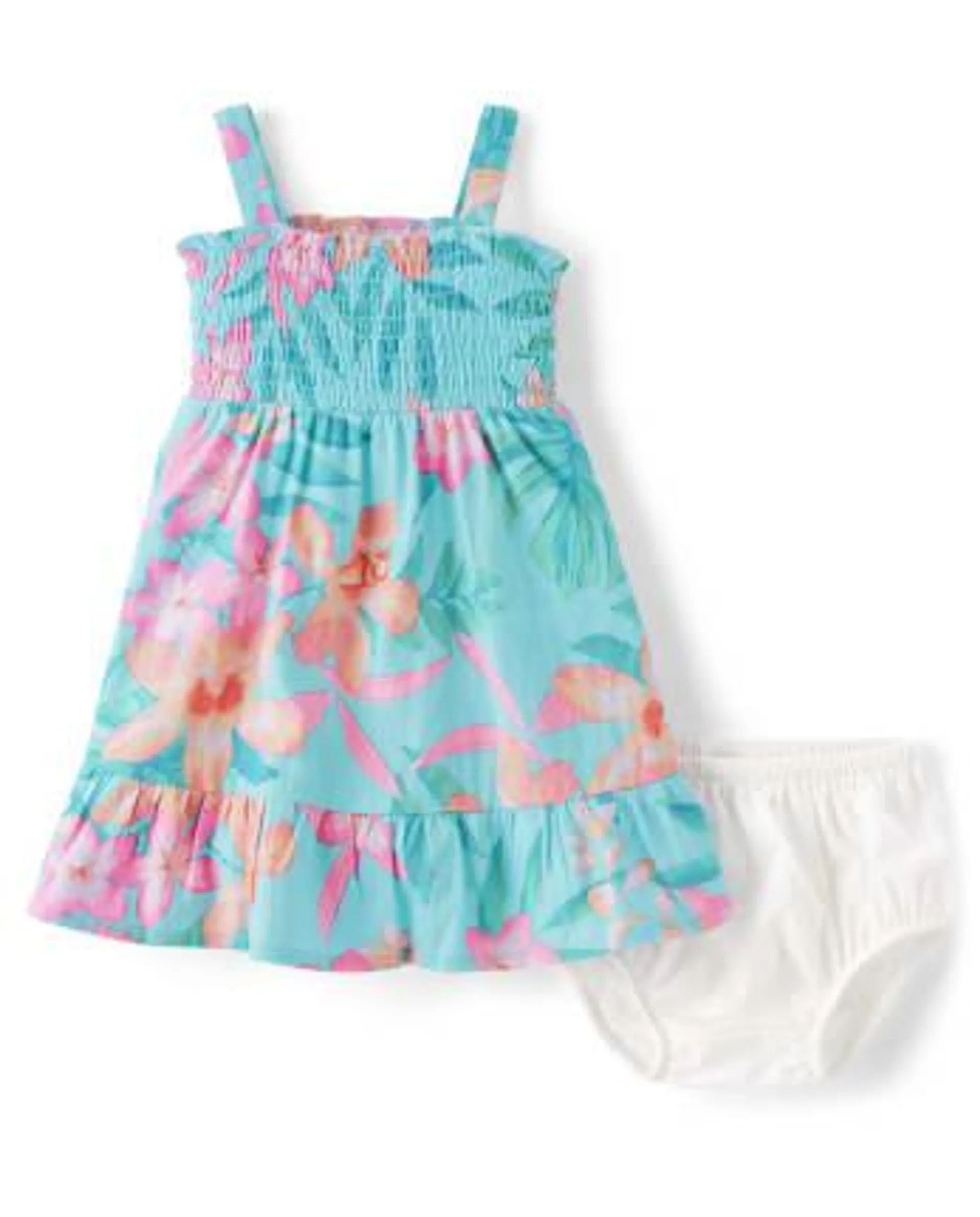 Baby Girls Matching Family Tropical Ruffle Dress - Splish-Splash - time for teal