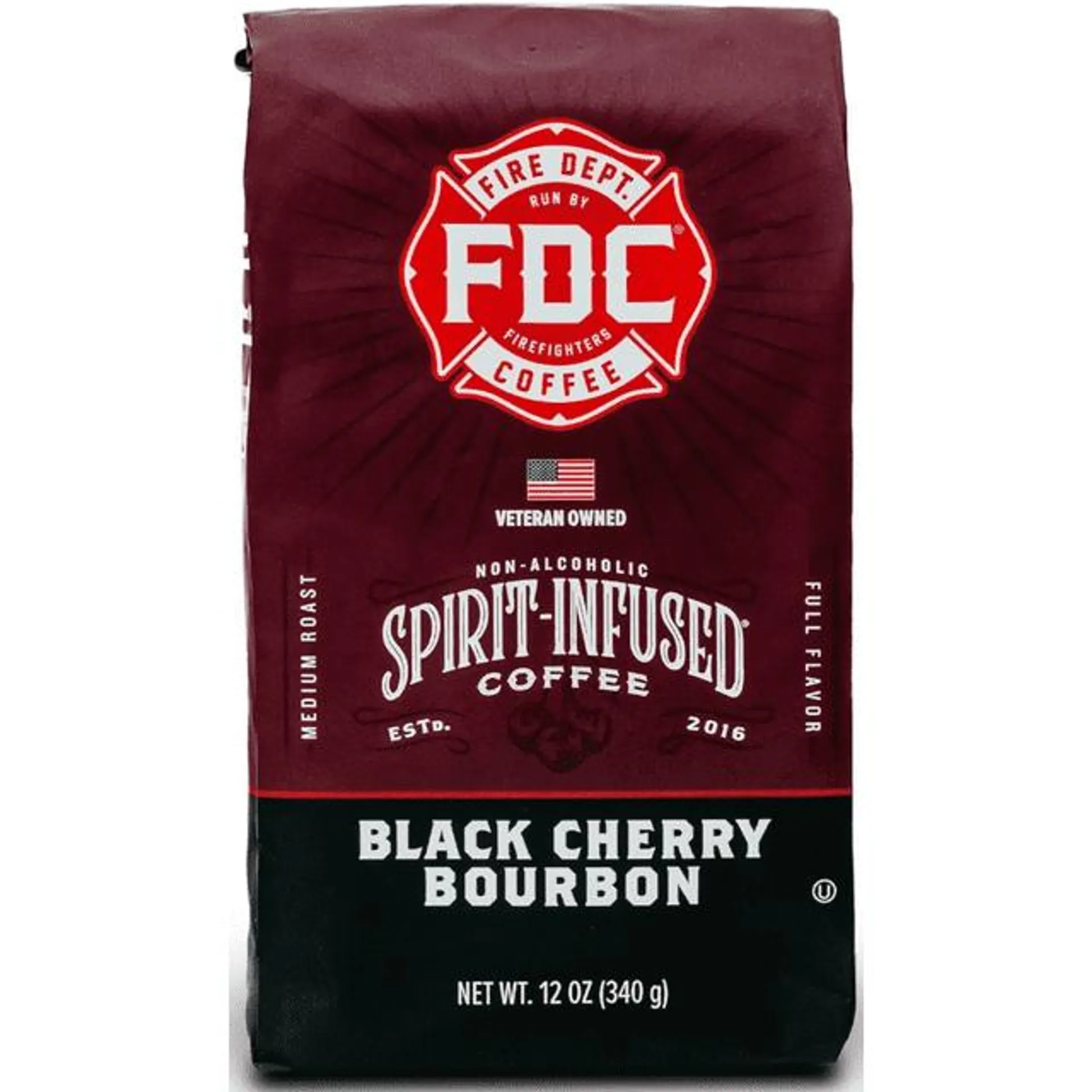 Fire Department Coffee Black Cherry Bourbon Infused Medium Roast Premium Ground Coffee, 12 oz