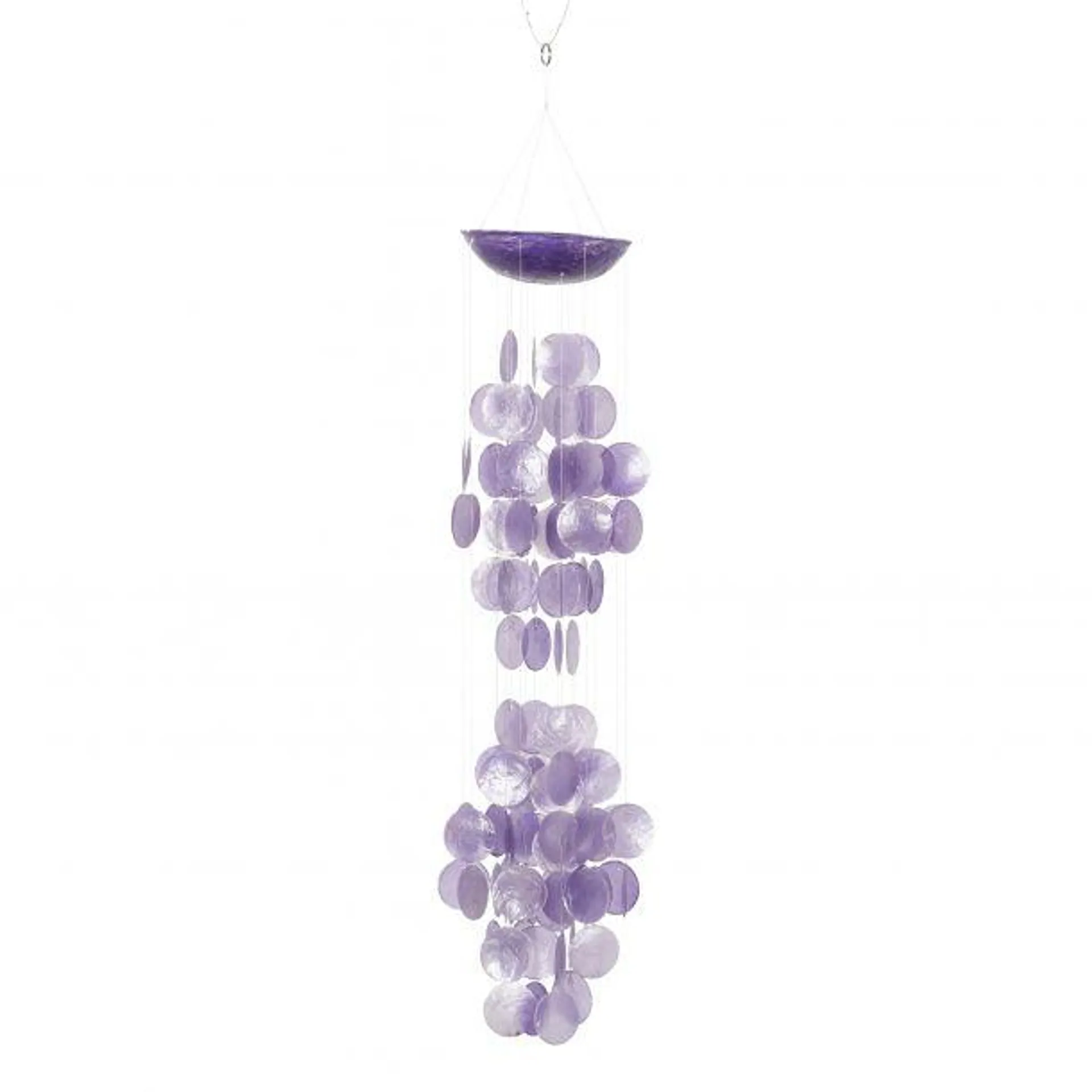 Marisol + Daisy Coastal 27" Capiz Shell Waterfall Wind Chime in Wood - Purple