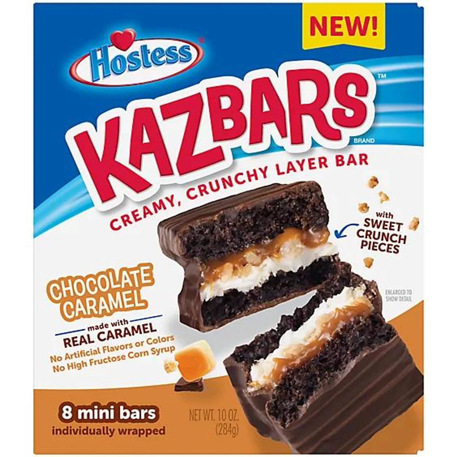 HOSTESS Chocolate Caramel KAZBARS Creamy and Crunchy Layer Bar 8 Count - 10 Oz