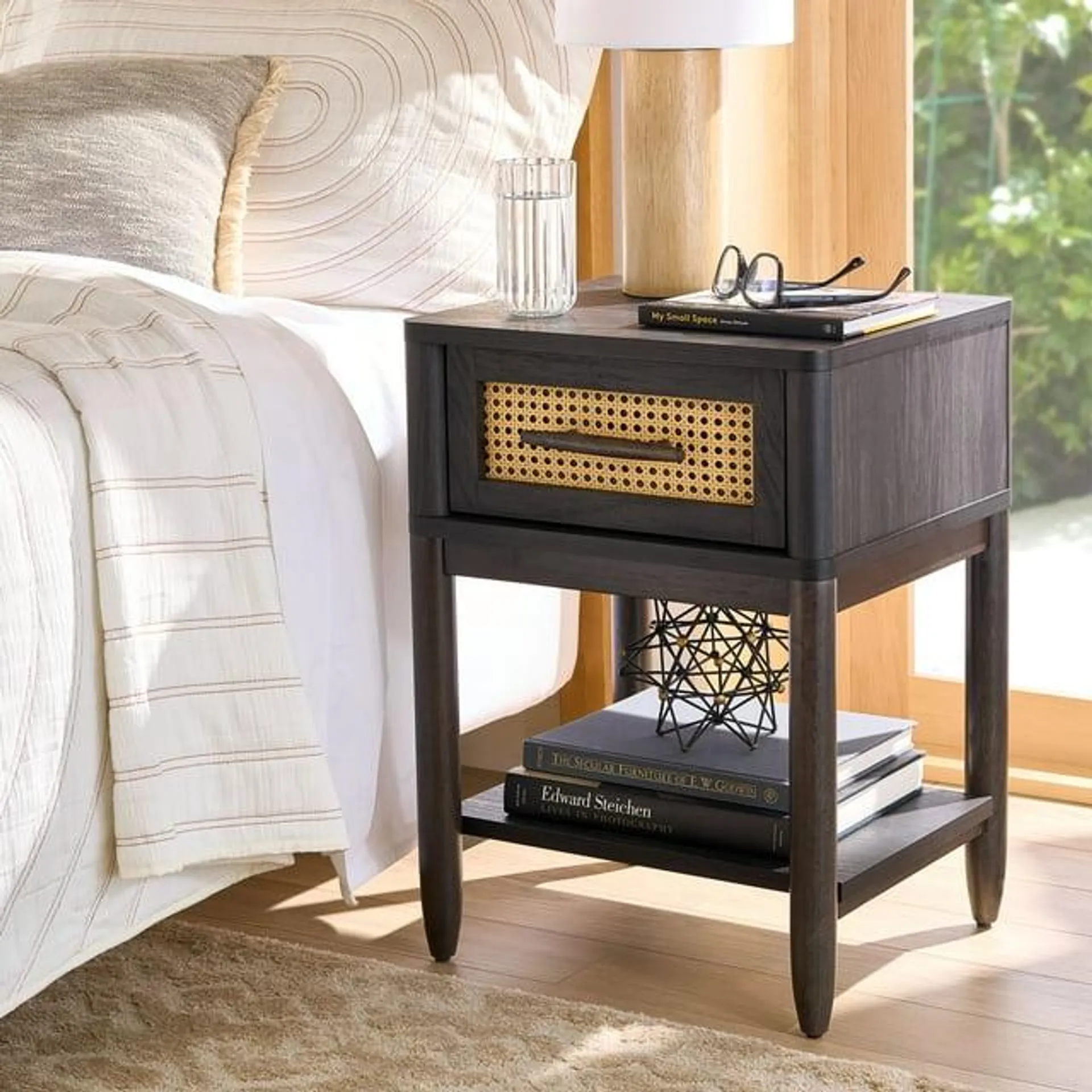 Better Homes & Gardens Springwood Caning Night Stand, Charcoal Finish