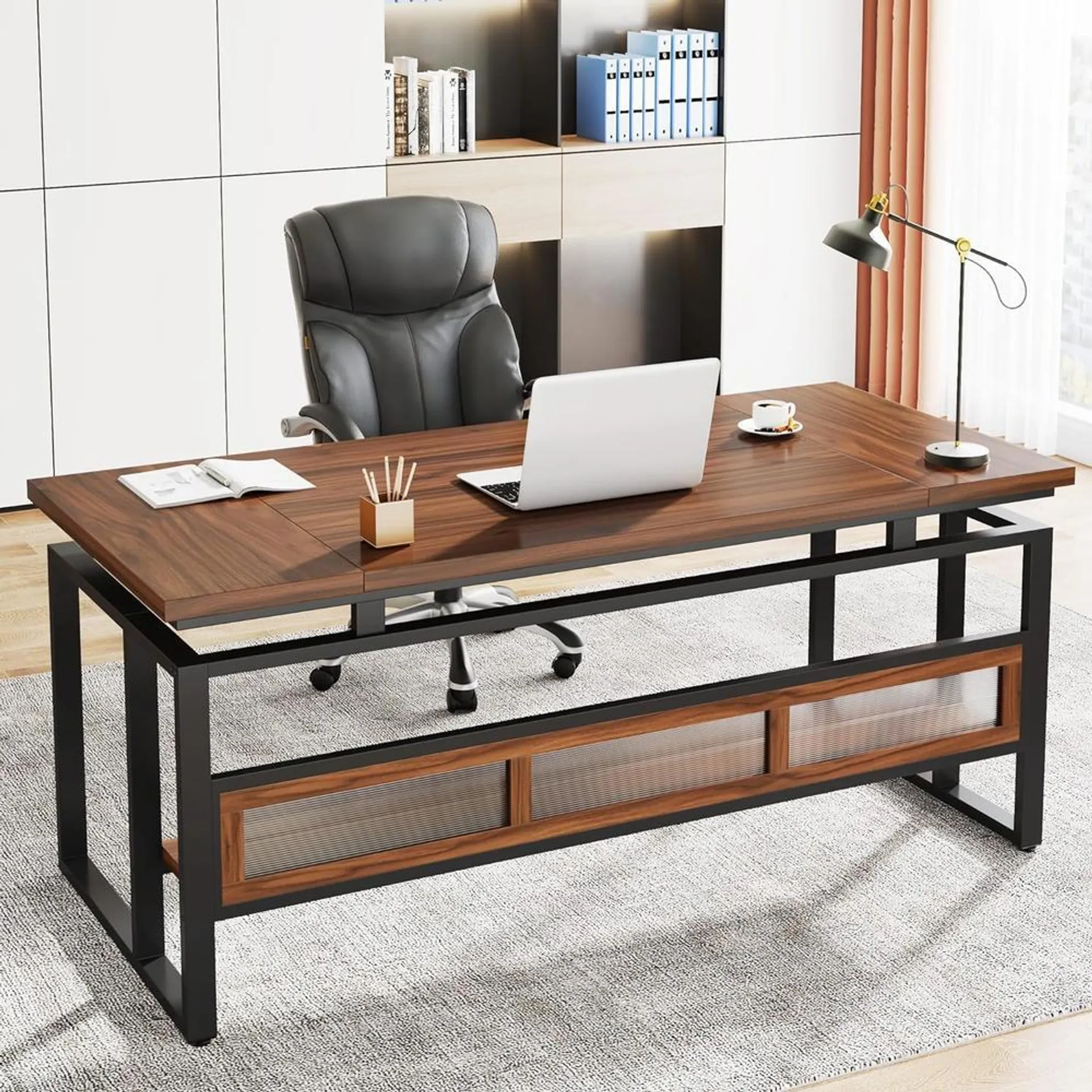 Tribesigns 63" Large Computer Desk, Executive Desk with Hidden Shelf, Modern Office Desk with Thickened Board and Frame