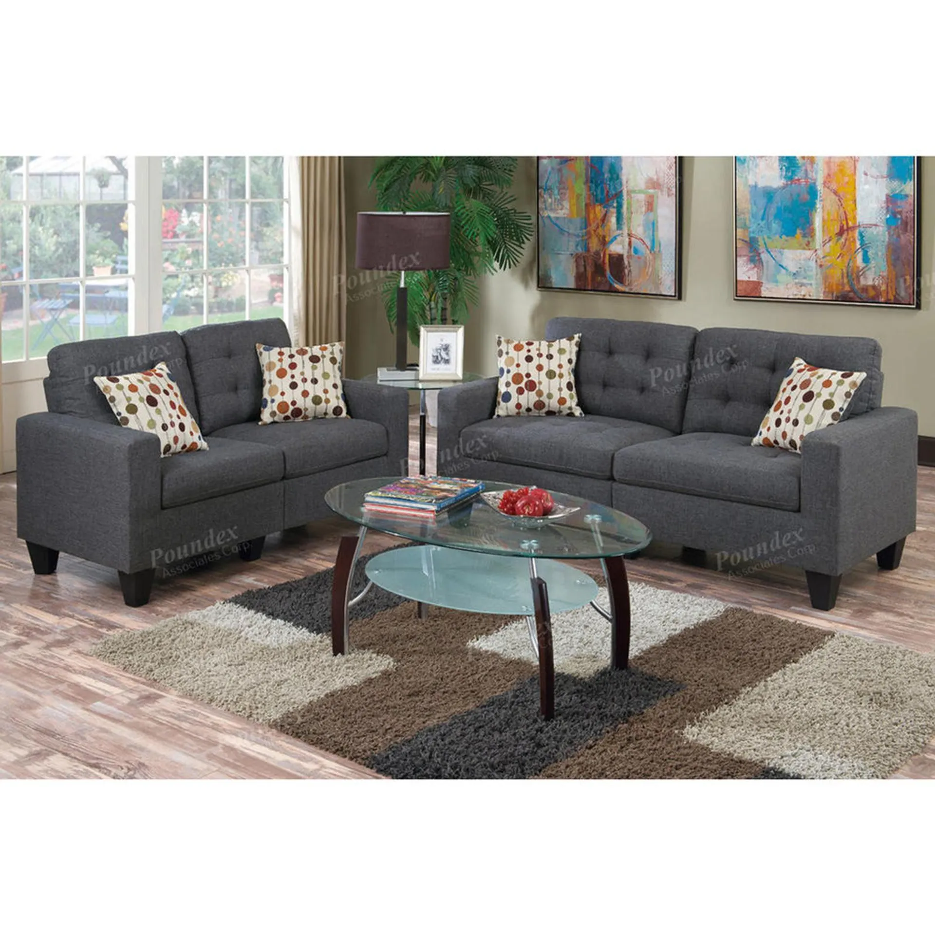 Poundex 2pc. Sofa and Loveseat Living Room Set - Blue Grey