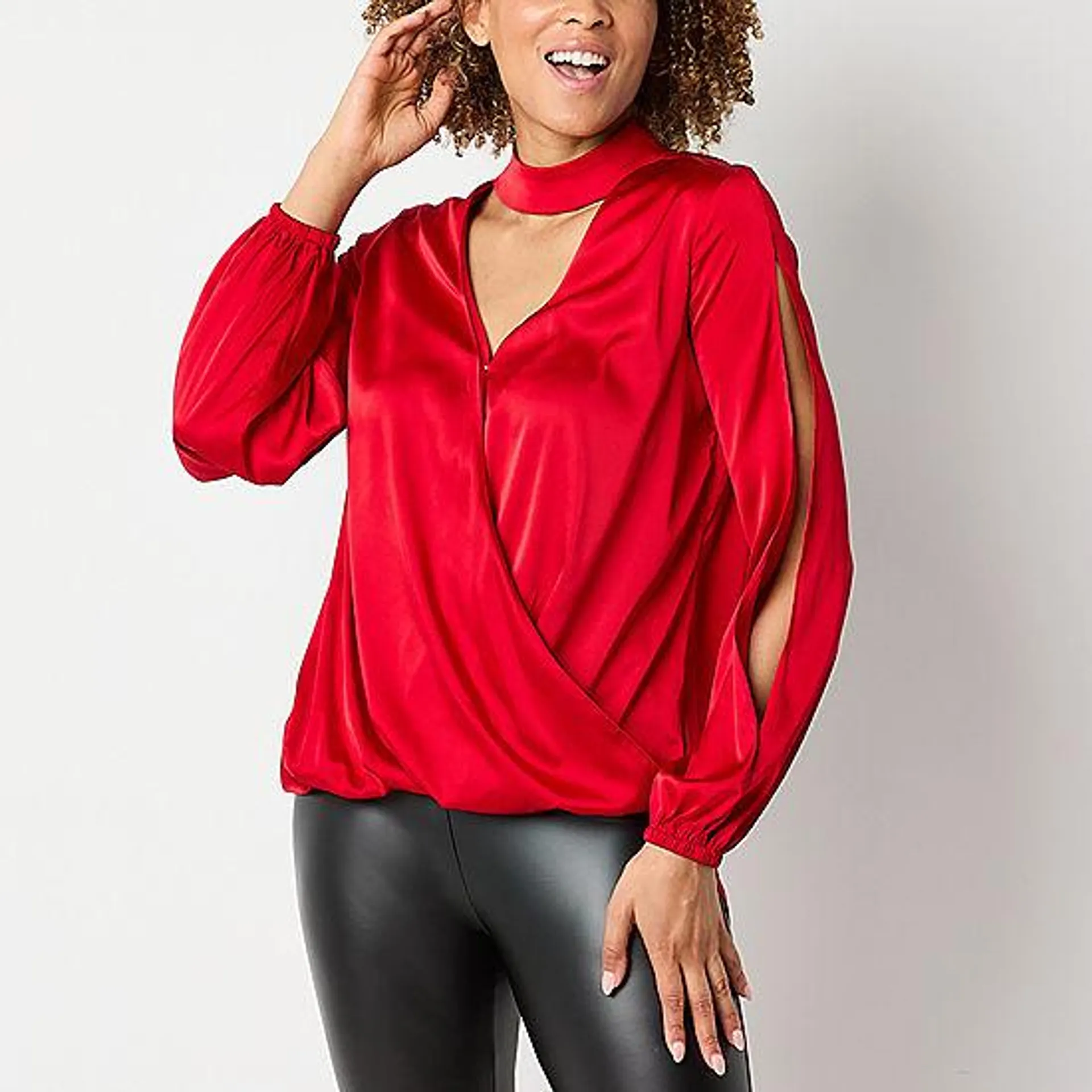 new! Bold Elements Womens V Neck Long Sleeve Satin Blouse