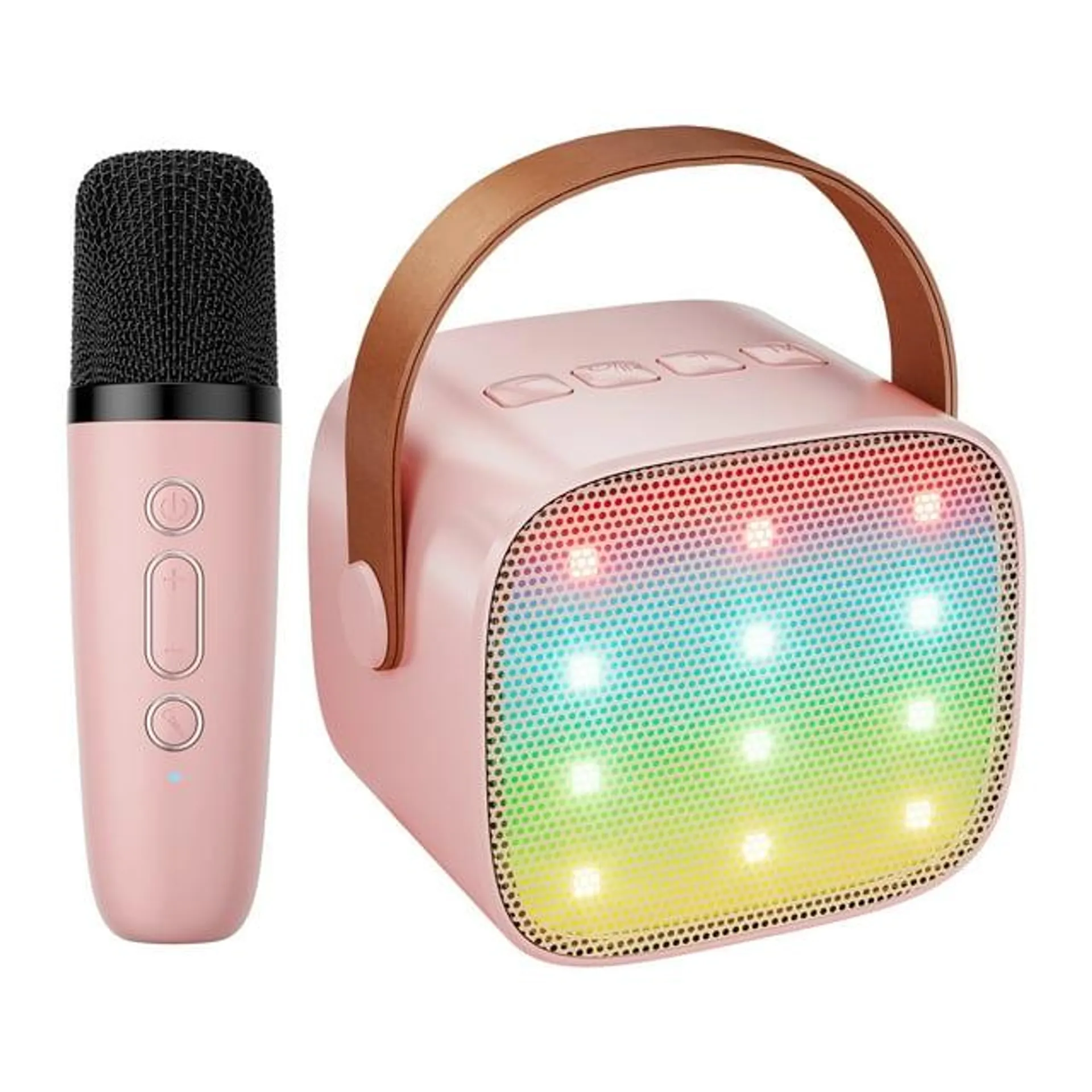 BONAOK Mini Karaoke Machine for Kids Adults, Portable Bluetooth Speaker with 2 Wireless Microphone, Karaoke Singing Gifts Toys (Pink)