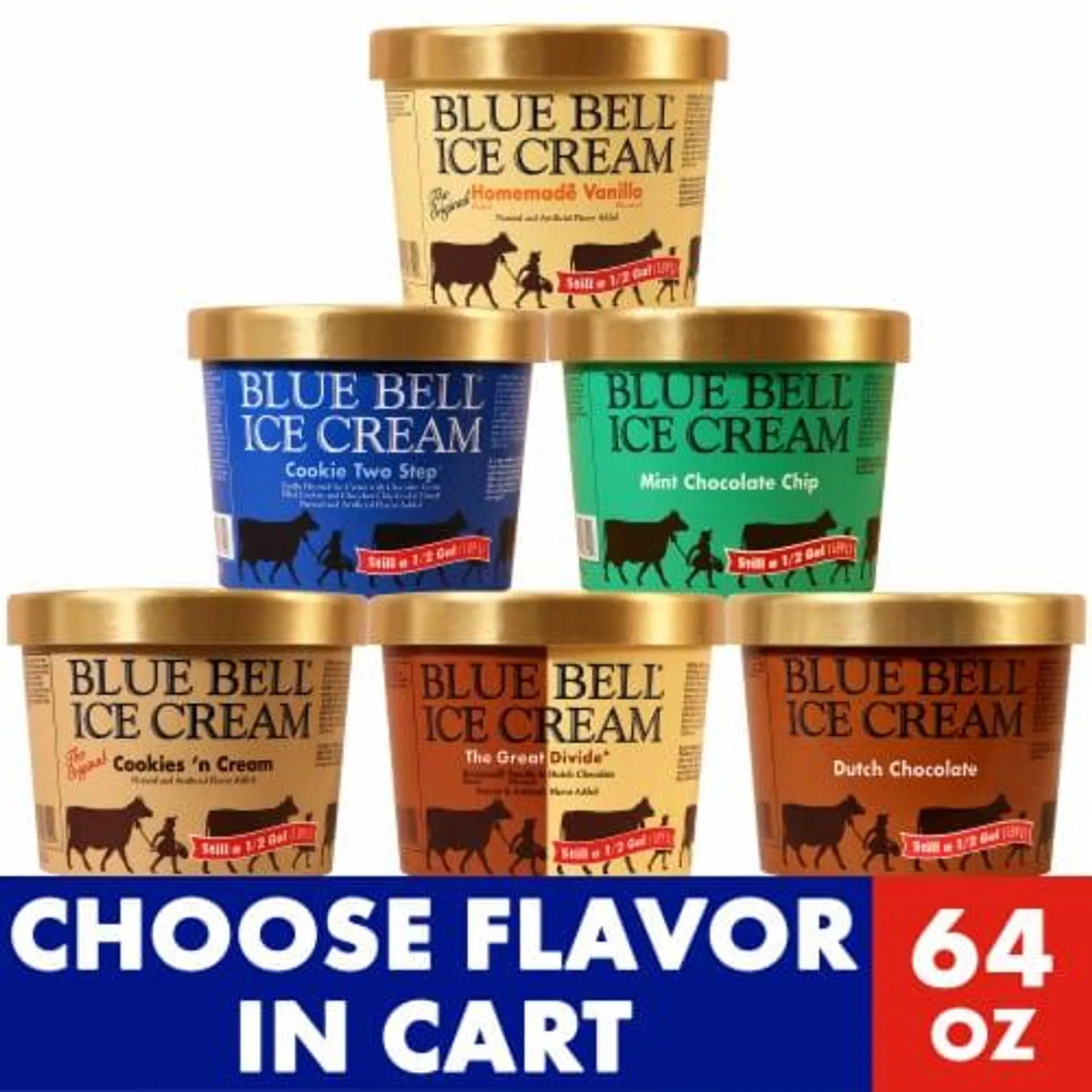 Blue Bell® Gold Rim Assorted Flavors Ice Cream Tub