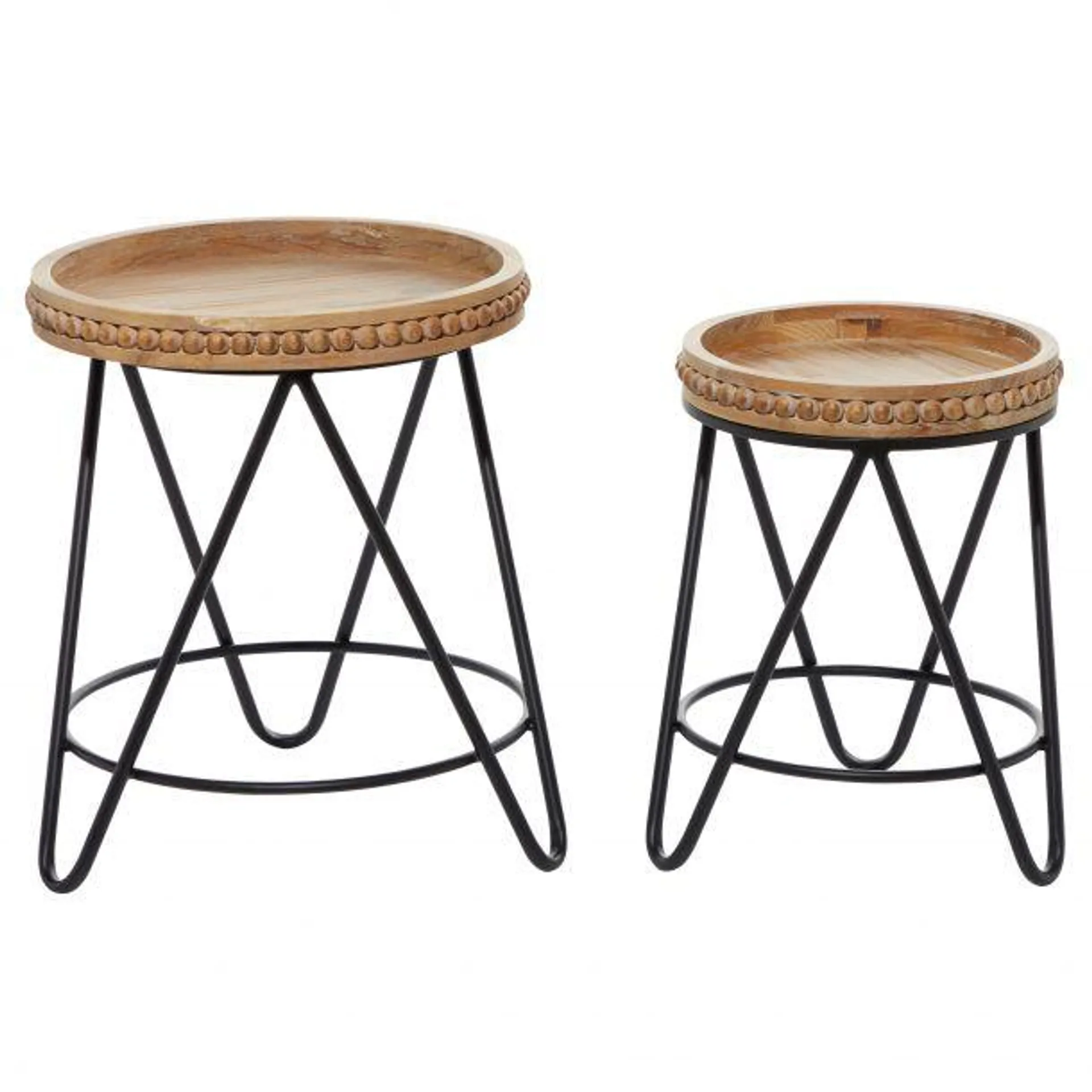 Set of 2 Brown Metal Modern Accent Table, 19", 22"