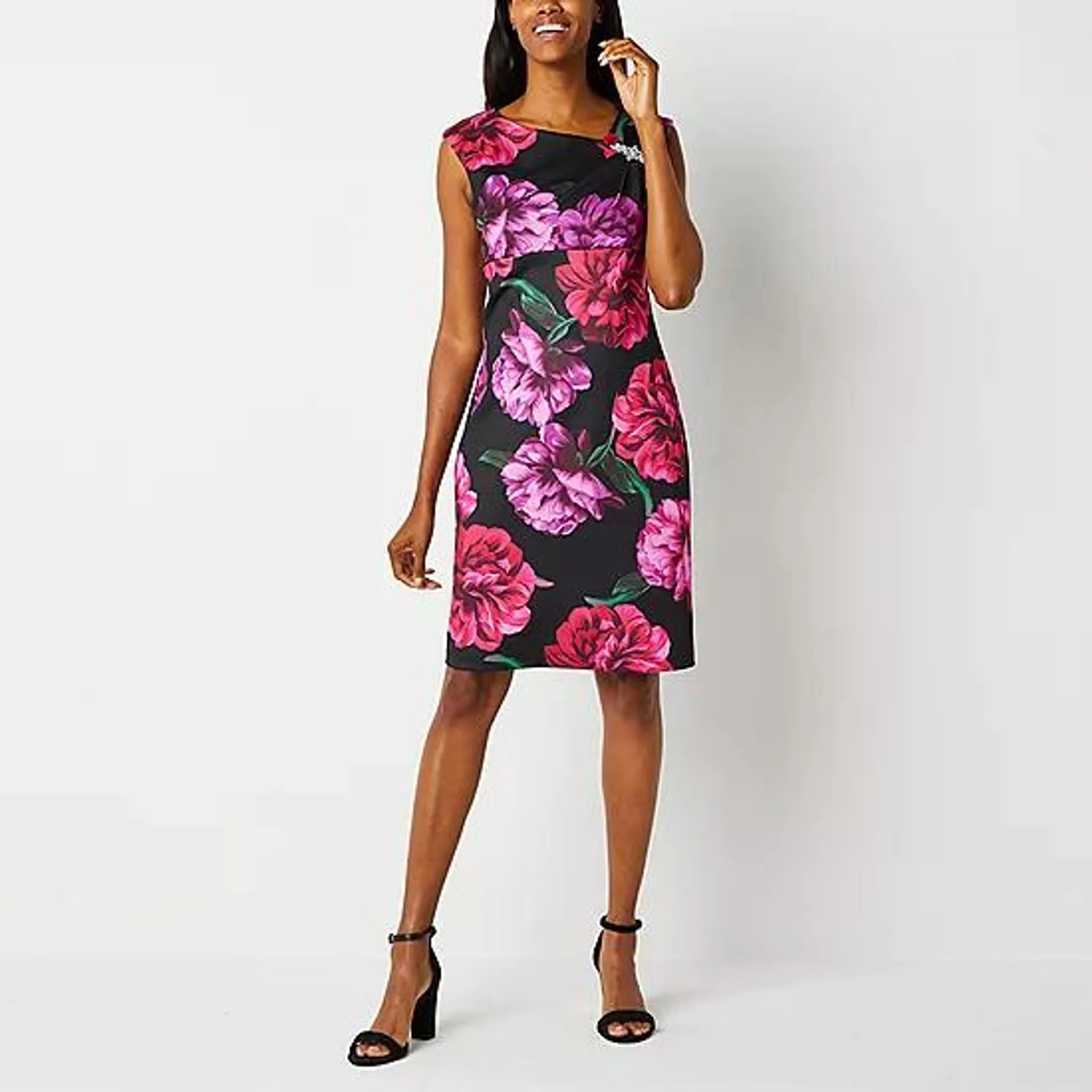 S. L. Fashions Floral Sleeveless Embellished Sheath Dress