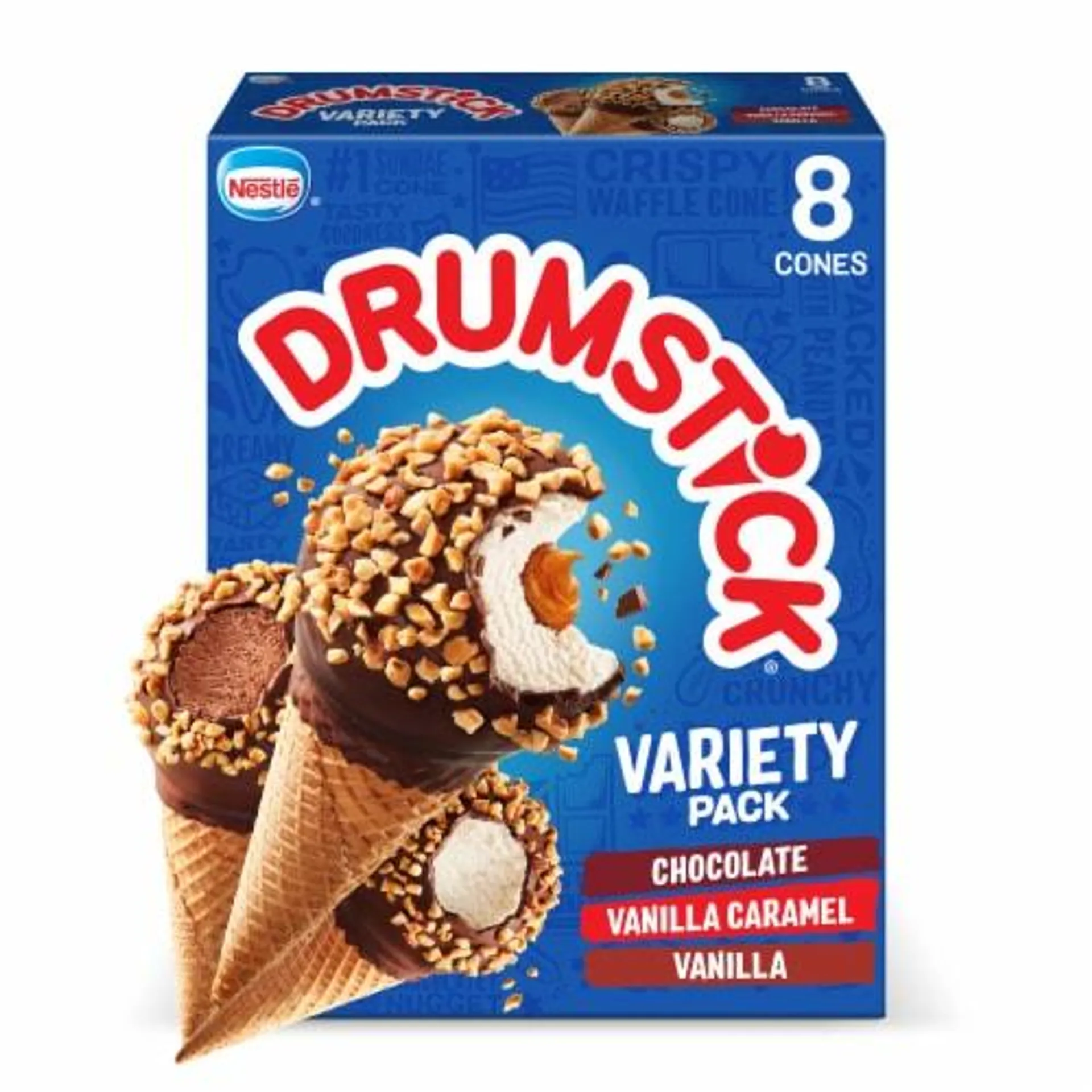 Nestle Drumstick Chocolate/Vanilla Caramel/Vanilla Frozen Dairy Dessert Cones Variety Pack