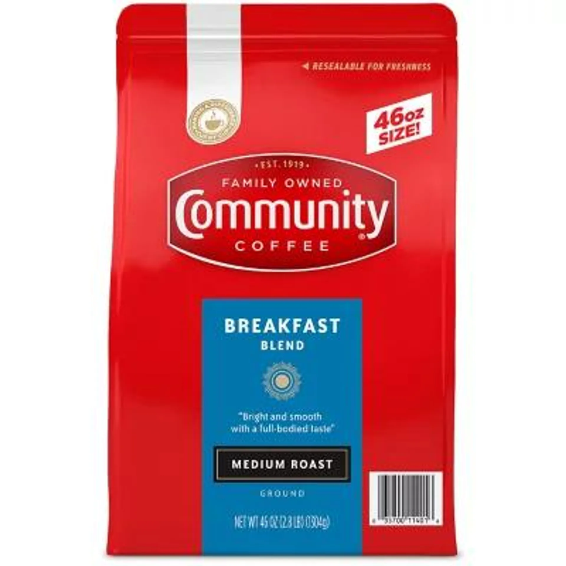 Community Coffee Medium Roast Ground Coffee, Breakfast Blend, 46 oz.