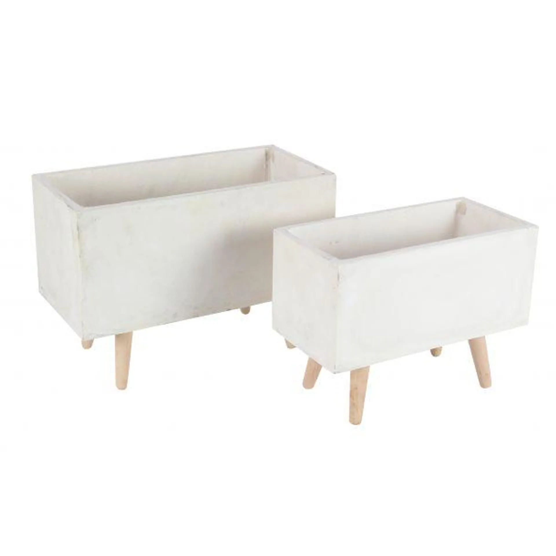 Marisol + Daisy Contemporary Fiber Clay Rectangle Planter with Wood Legs (Set of 2) - White