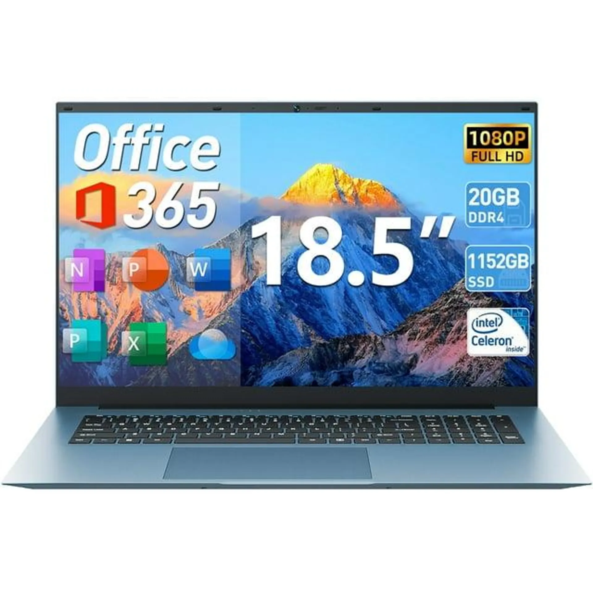 Naclud 18.5" Windows 11 Laptop 20GB DDR4 128+1024GB ROM Computer, 4 Core Celeron N5095, 1yr Free Office 365 Subscription, Support 5TB Expansion, Copilot