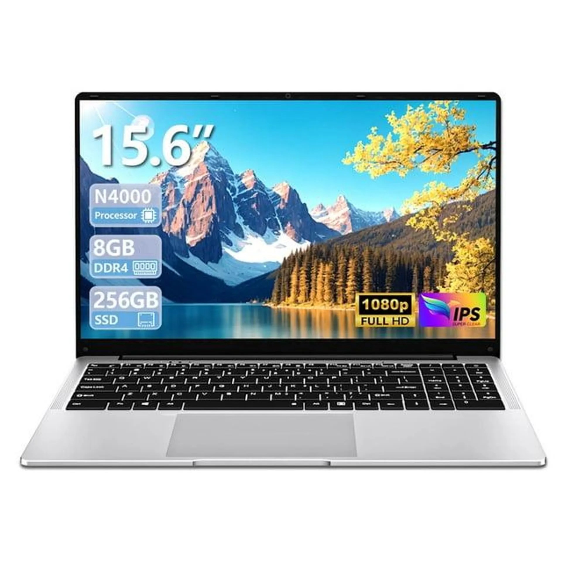 KUU 15.6 FHD Student Laptop, 8GB RAM 256GB SSD Laptop Computer N4000 Up 2.6GHz, Full HD 1920X1080 Display Notebook Computer, WiF5, Mini HDMI,180 Angle Opening for School Students Business