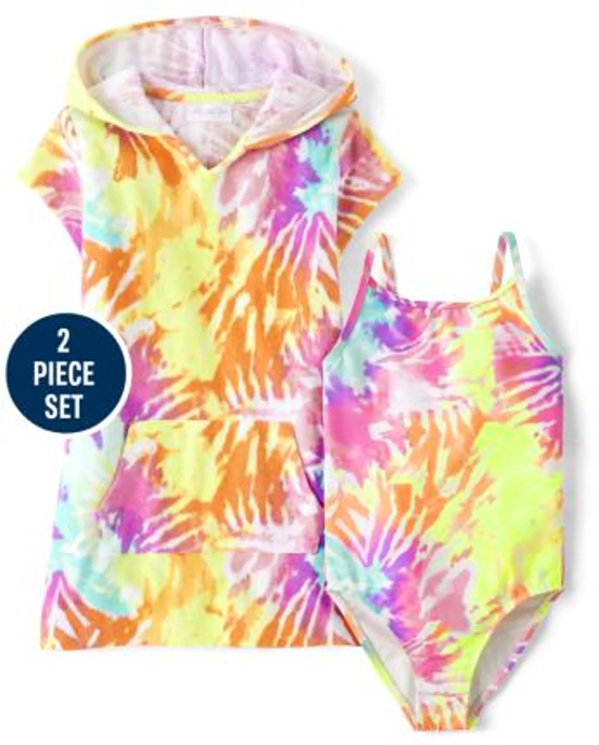 Girls Rainbow Tie Dye 2-Piece Swim Set - multi clr