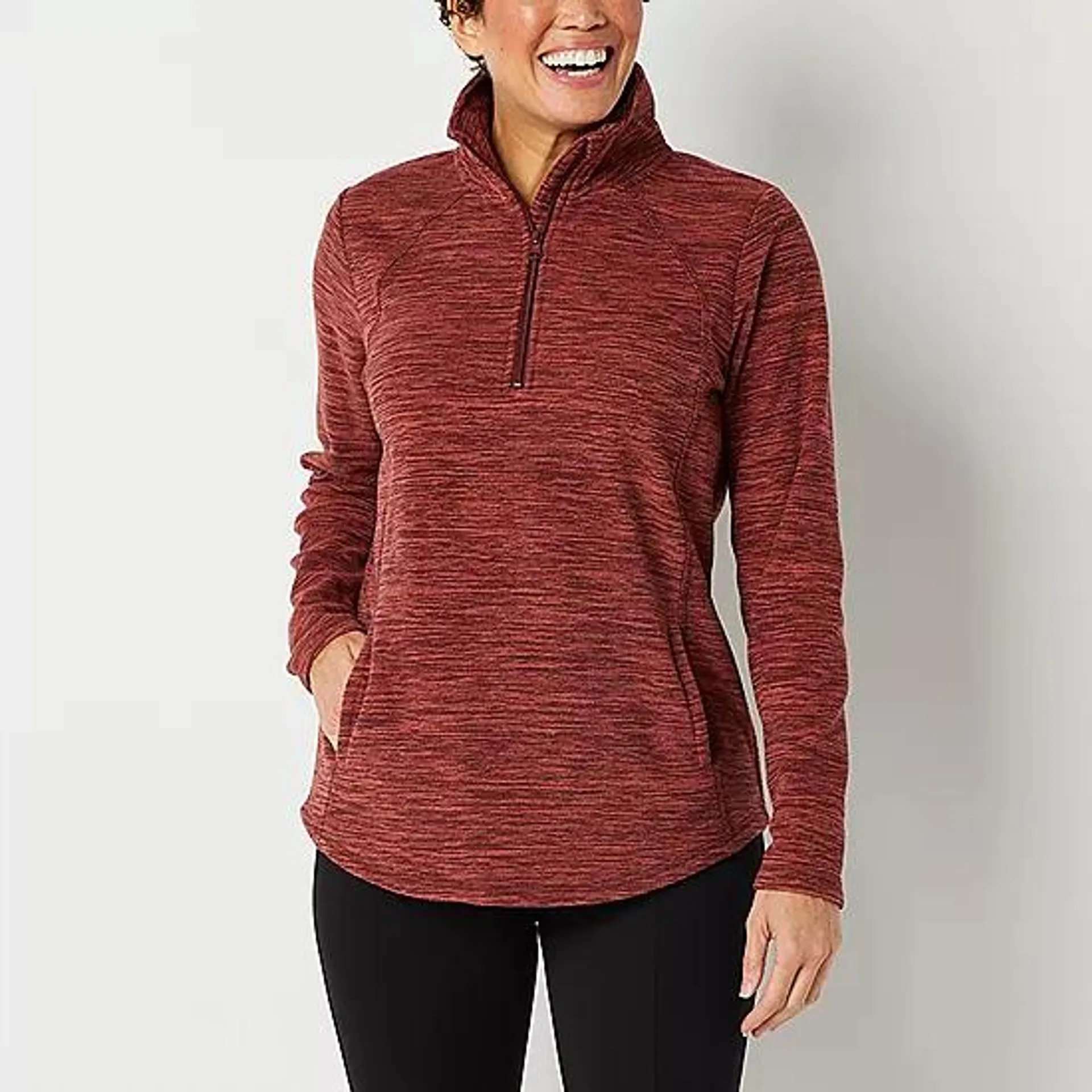 St. John's Bay Womens Long Sleeve Polar Fleece Quarter-Zip Pullover