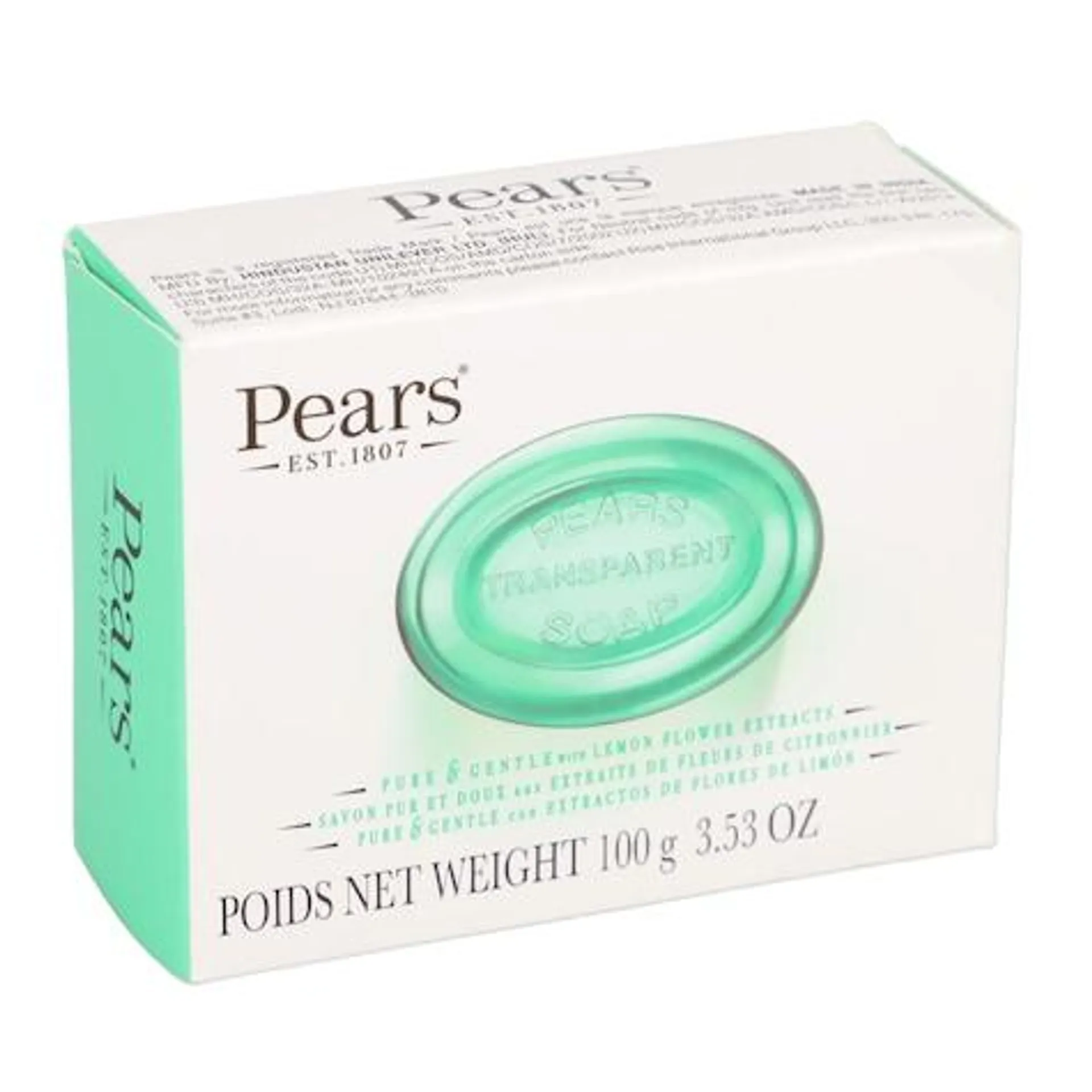 Pears Oil Clear Soap with Lemon Flower Extract Soap Bar, 3.53 oz.