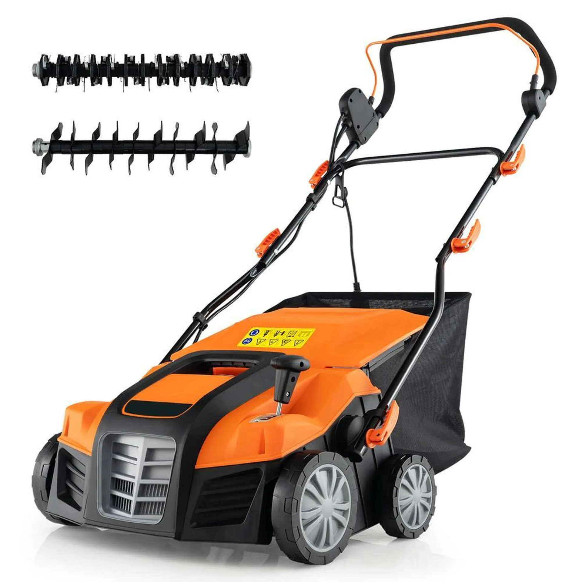 Costway IRONMAX 16-Inch Electric Dethatcher & Scarifier 15A 2-In-1 Lawn Dethatcher Orange