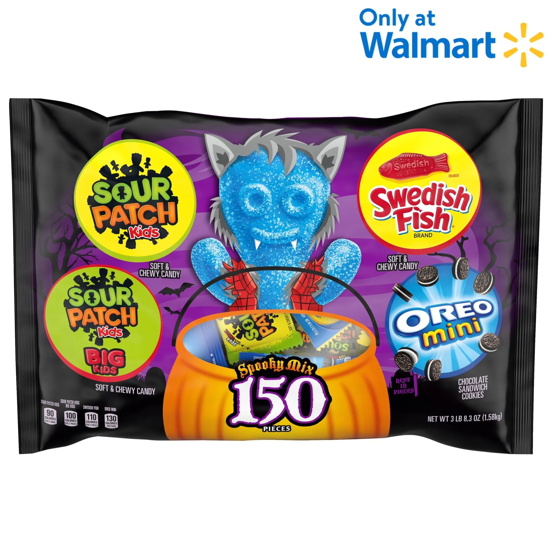 SOUR PATCH KIDS, SWEDISH FISH & OREO Mini Halloween Variety Pack, 150 Trick or Treat Bags